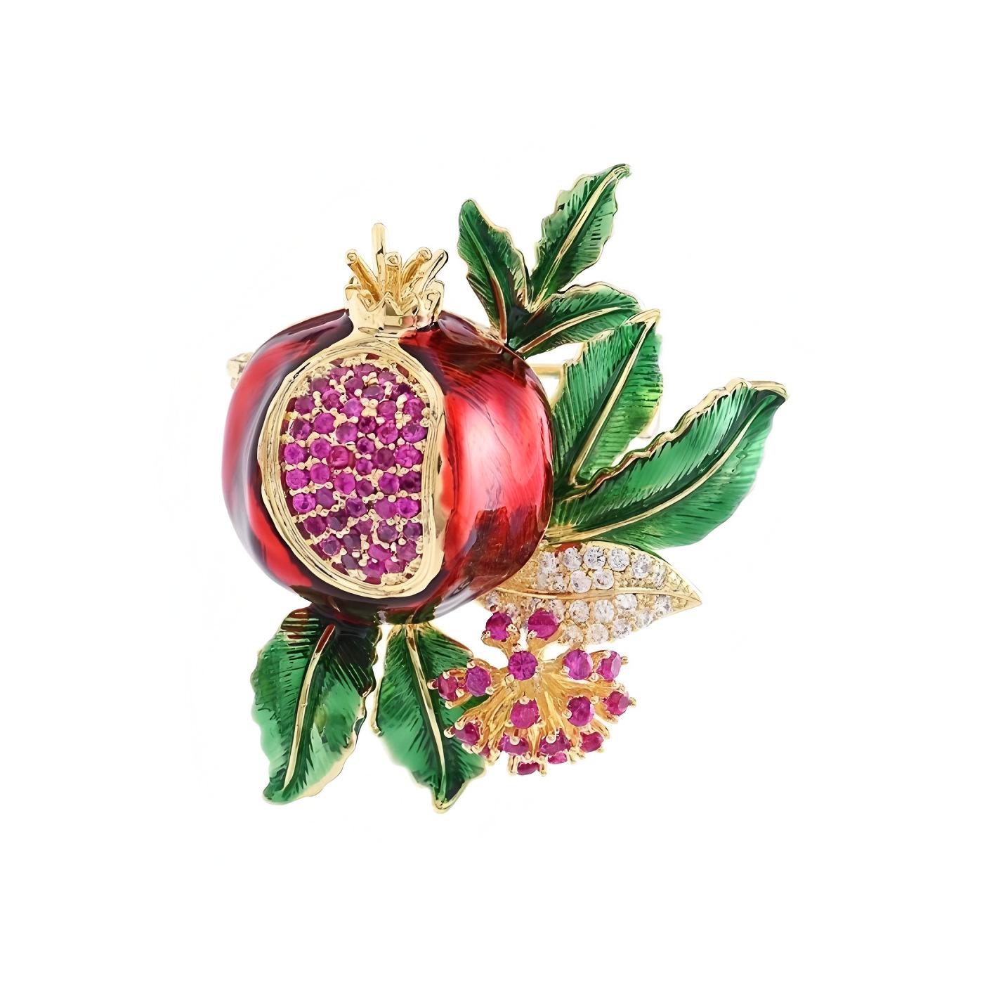Pomegranate Brooch Pins For Women Men Rhinestone Enamel Fruits Flower Party Office Corsage Gifts