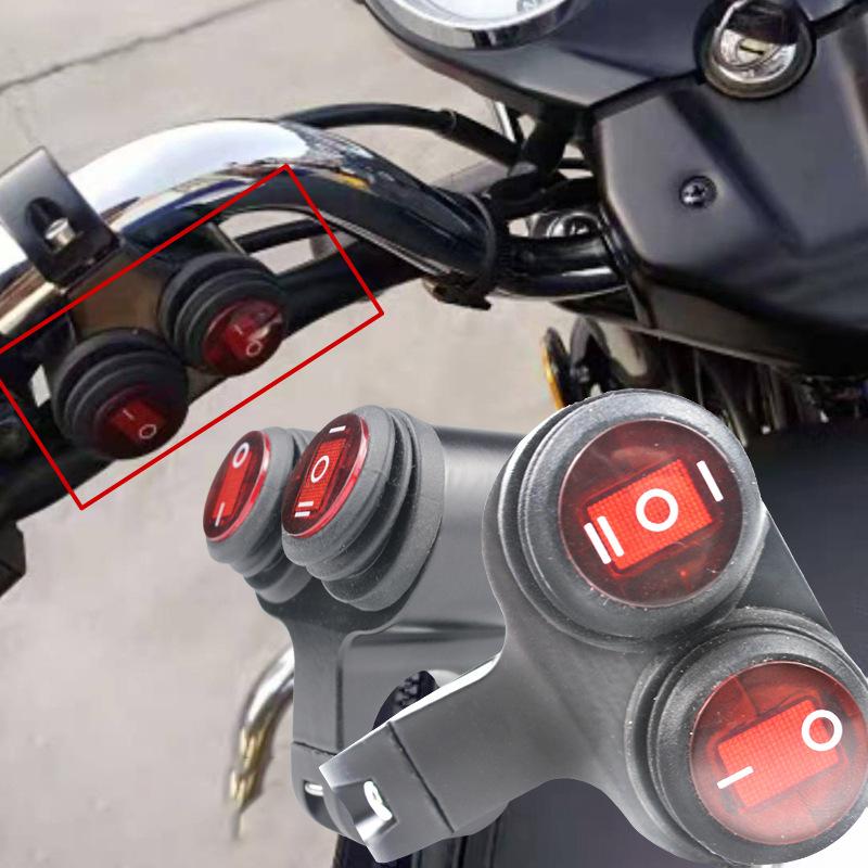 1pcs Motorcycle Switch, Aluminum Alloy Handlebar Spotlight Double Flash Switch Combination Modified Waterproof Switch With Indicator Light