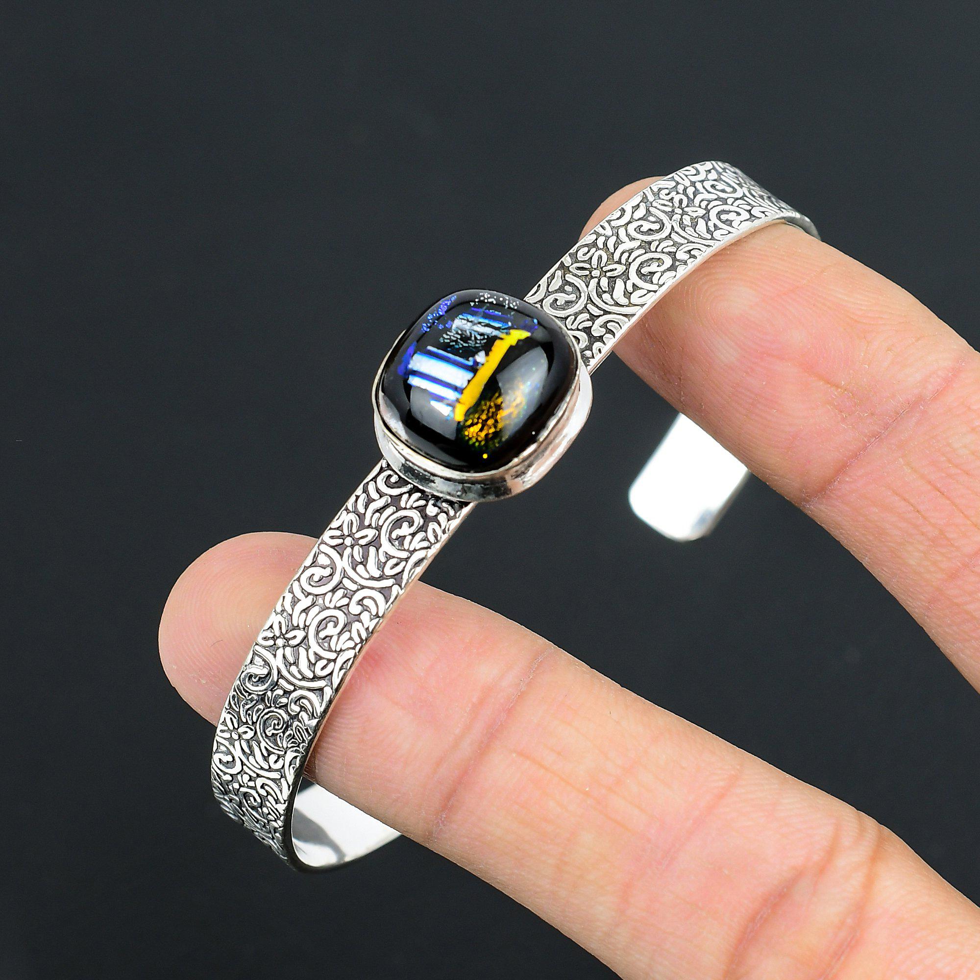 925er Sterlingsilber Amerikanisches Dichroitisches Glas Edelstein Trendiges Armreif-Armband für die Ehefrau