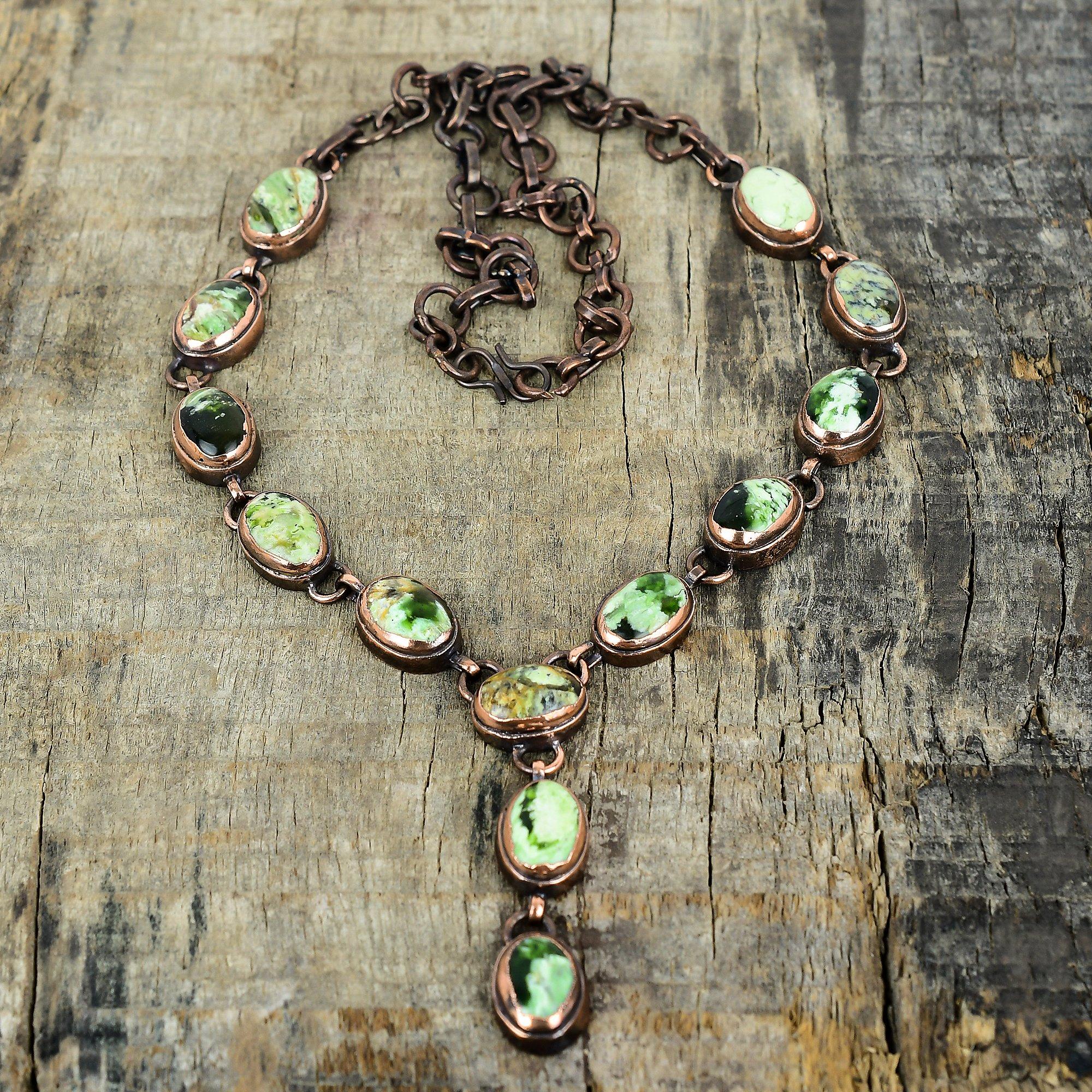 Australian chrome chalcedony necklace electroformed copper adjustable chain necklace copper gemstone jewelry handmade necklace wedding gifts