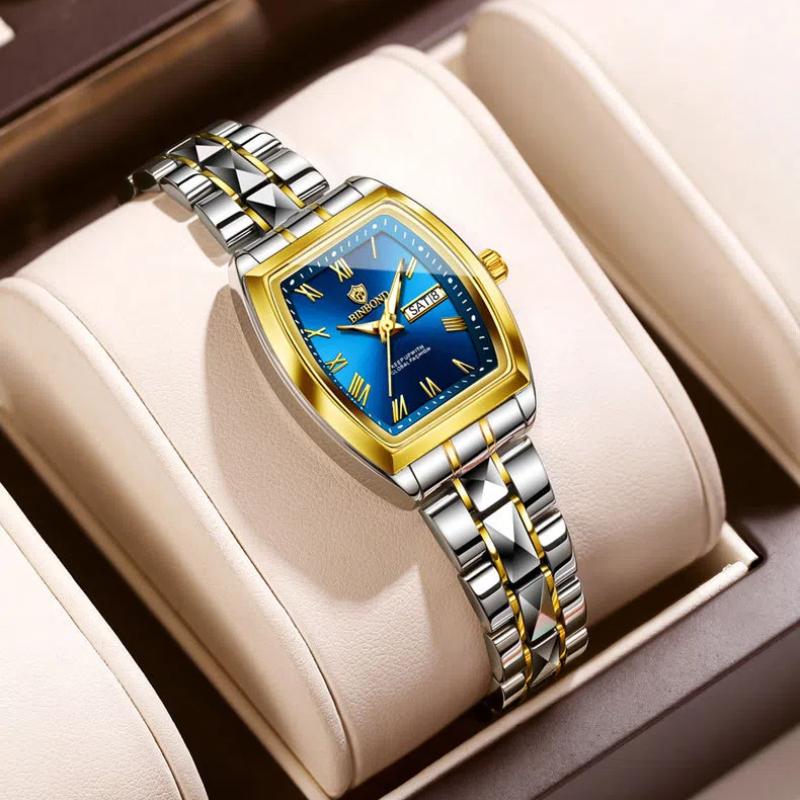 BINBOND Moda Quartzo Feminino Relógio Simples Elegante Vinho Barril Mostrador Ouro Aço Inoxidável Pulseira À Prova D'Água Lazer Negócios Relógios