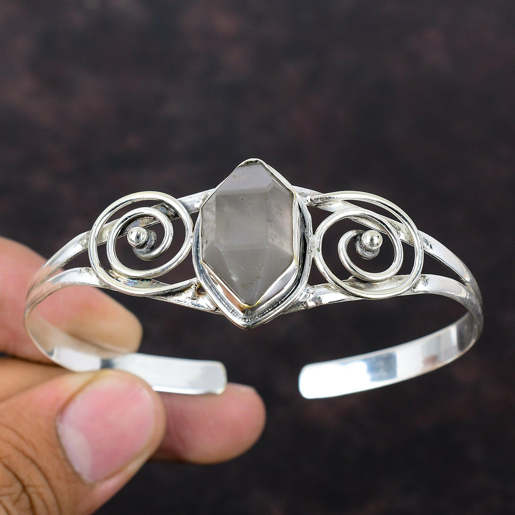Herkimer Diamond Bangle Gemstone Bangle 925 Sterling Silver Cuff Bracelet Handmade Cuff Bracelet Adjustable Bangle Designer Jewelry For Gift