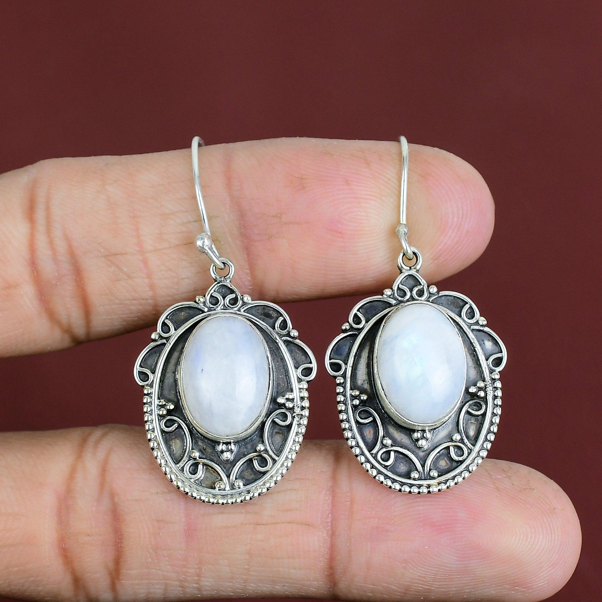 Rainbow Moonstone Earring Vintage Earrings Natural Gemstone Jewelry 925 Sterling Silver Earring Handmade Earring Gift For Mom Decent Jewelry