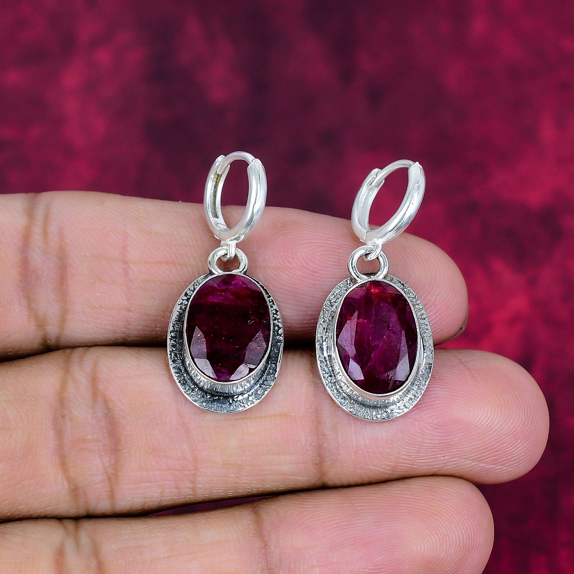 Ruby øredobber Edelstenssmykker, 925 solid sterlingsølv håndlagde øredobber, smykker i siste design