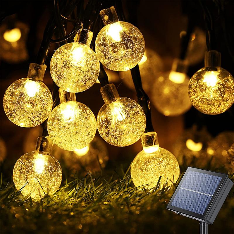 Solar String Lights Outdoor Led Holiday Lighting Crystal Globe Lights with 8 Modes Waterproof Solar Powered Patio Light Garden Christmas Party Decor