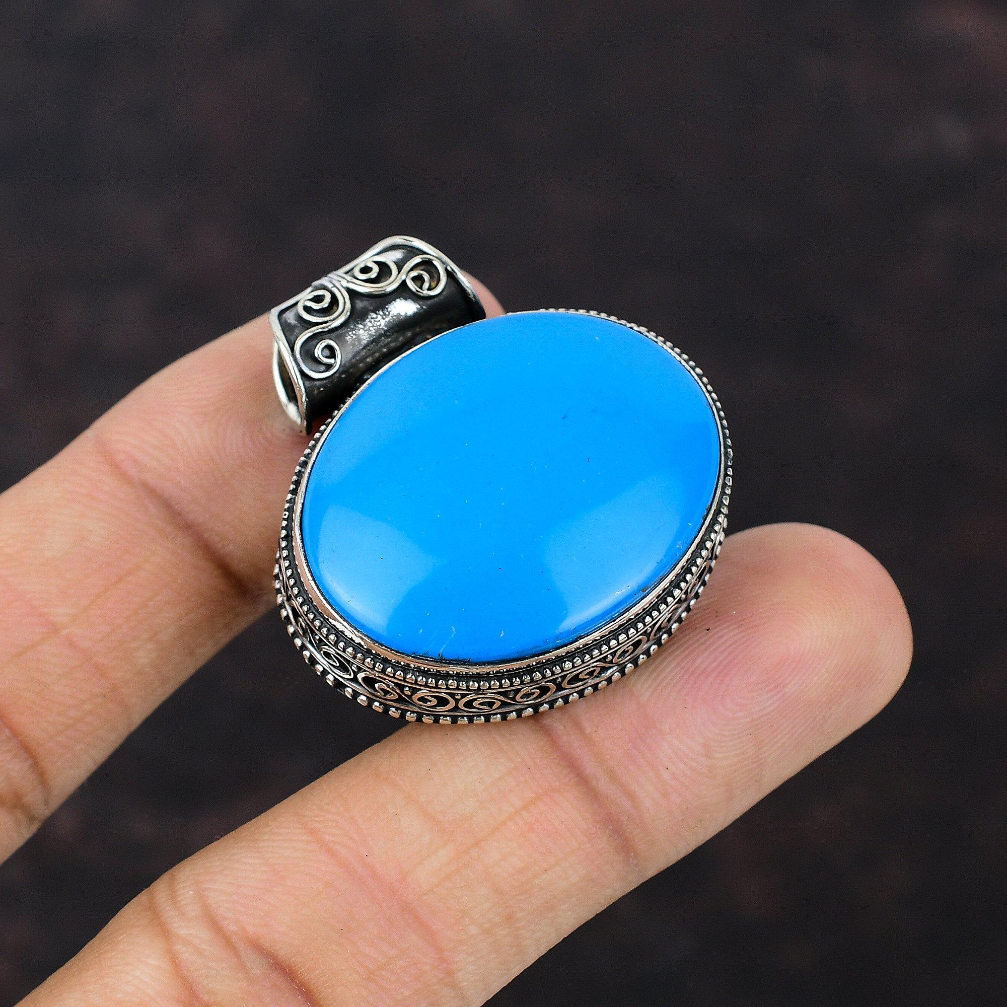Sleeping Beauty Turquoise Pendant Handmade Jewelry Gemstone Pendant 925 Sterling Silver Pendant Boho Style Jewelry Vintage Pendant For Gift