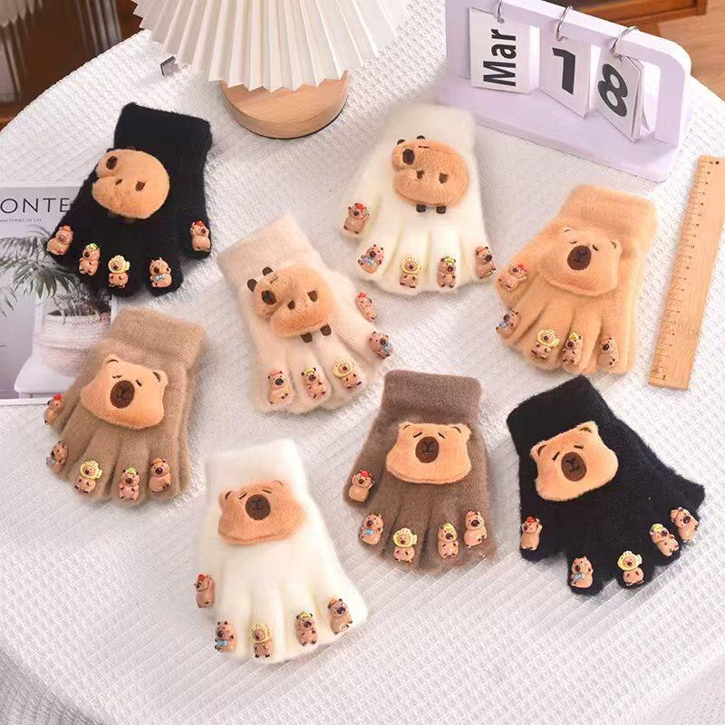 Cartoon Nail Gloves, Children's Warm and Antifreeze Full Finger Cots, Baby Thick Five Finger Girl Finger Cots