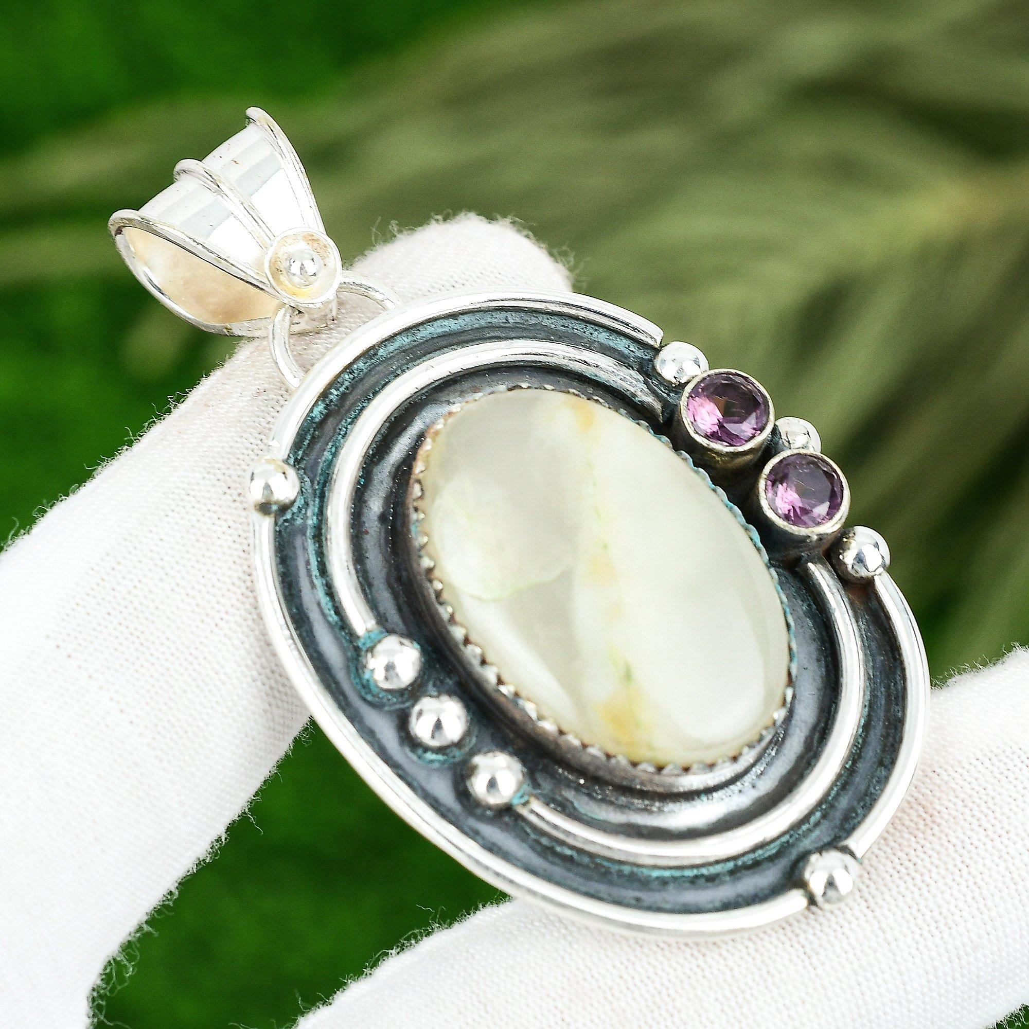 Friendship Day Deal Natural Plume Agate Amethyst Pendant Jewelry Sterling Silver