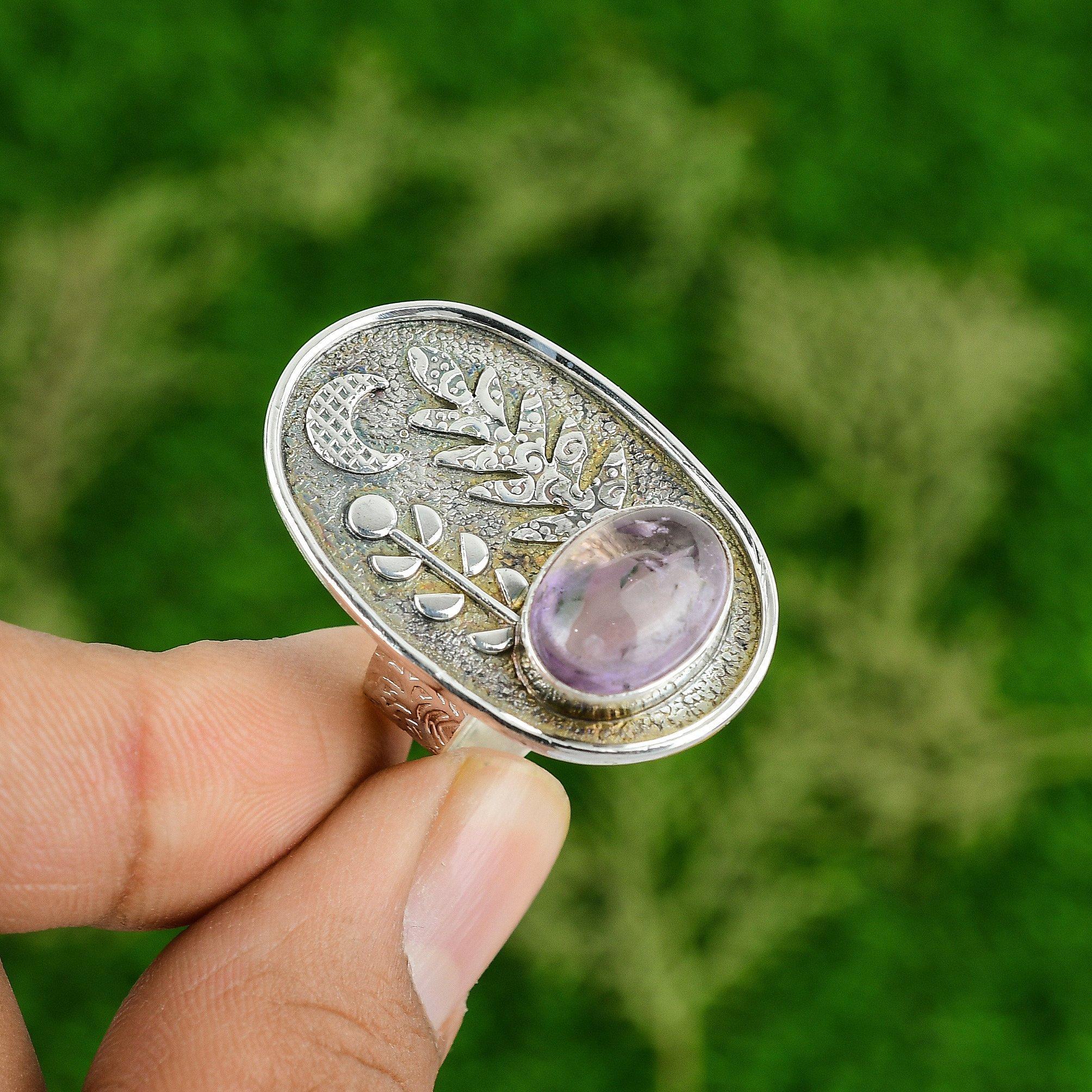 Natural African Amethyst Gemstone Promise Adjustable Ring 925 Silver For Girls