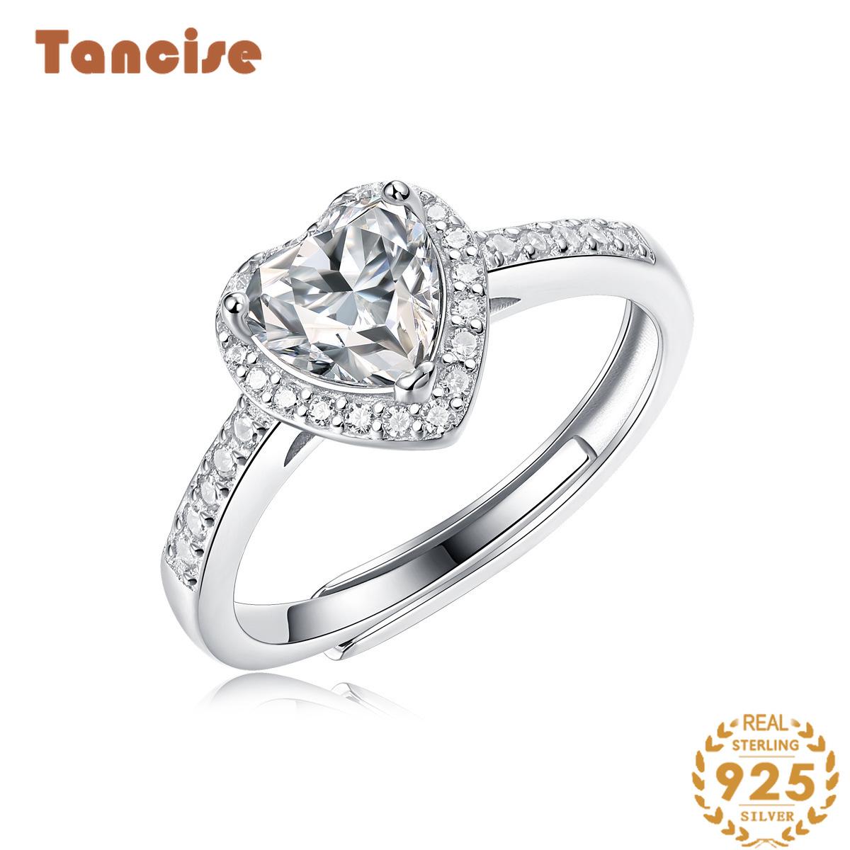 Tancise Classic 925 Sterling Silver  Moissanite Ring Ladies Jewelry Wedding Promise Party Gift