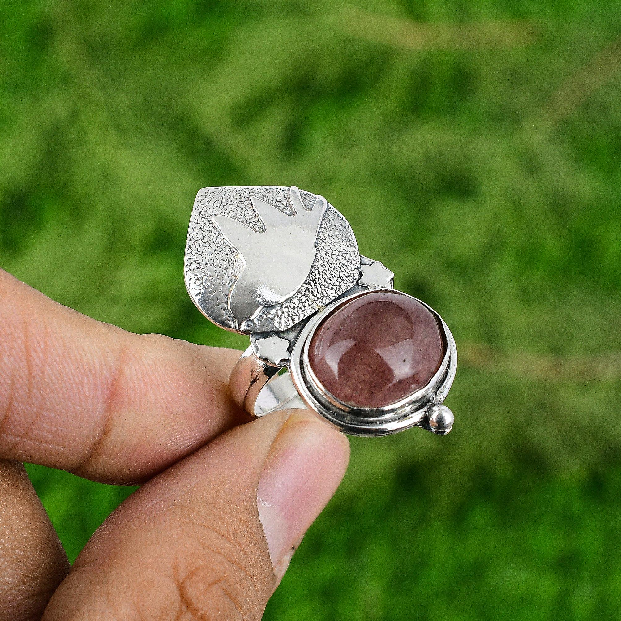 Womens day Deal Sterling Silver Cherry Quartz Gemstone Wedding Promise Boho Ring