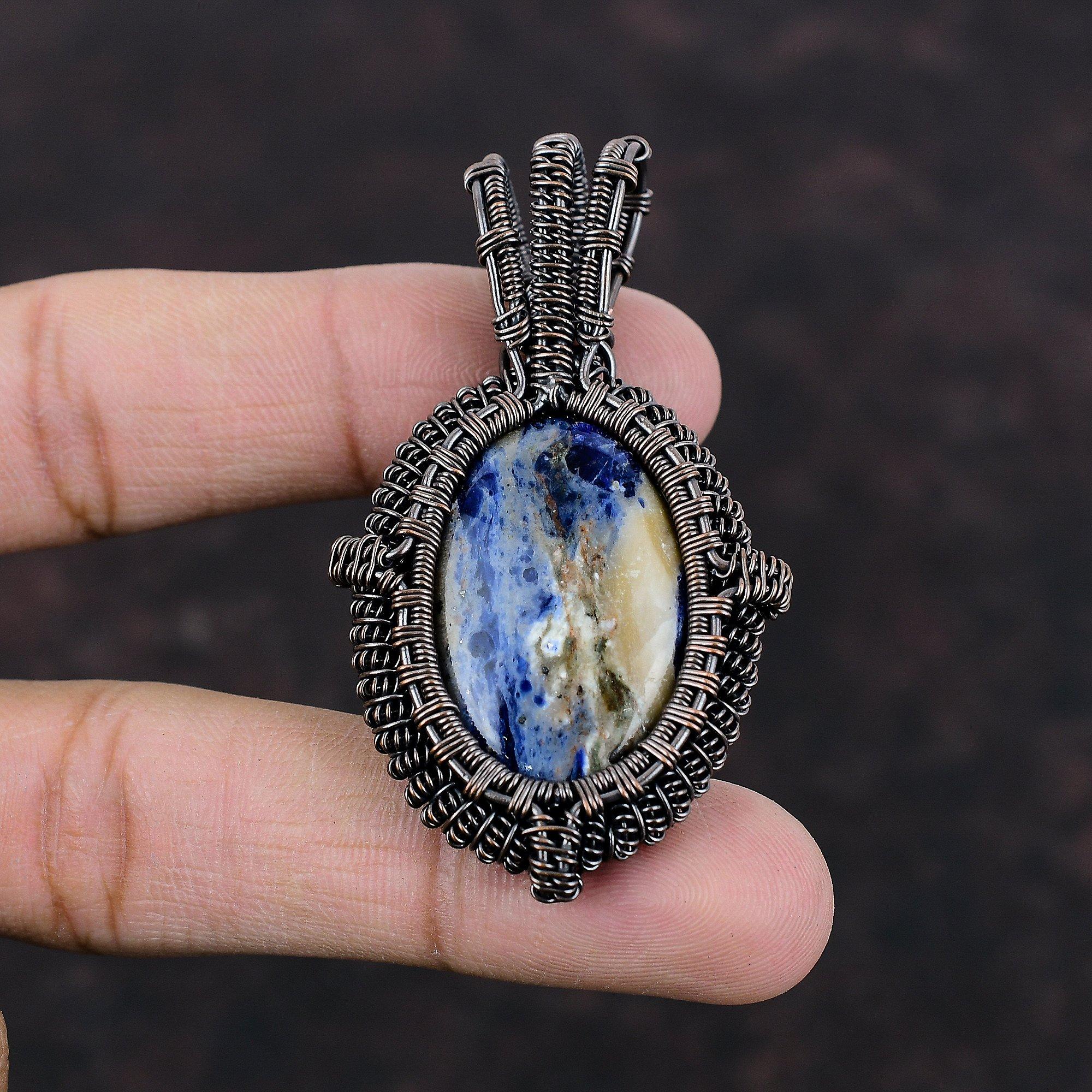 Sodalite Pendant Copper Wire Wrapped Jewelry Natural Gemstone Pendant Unique Jewelry Handmade Pendant Copper Wire Wrap Pendant Gift For Her