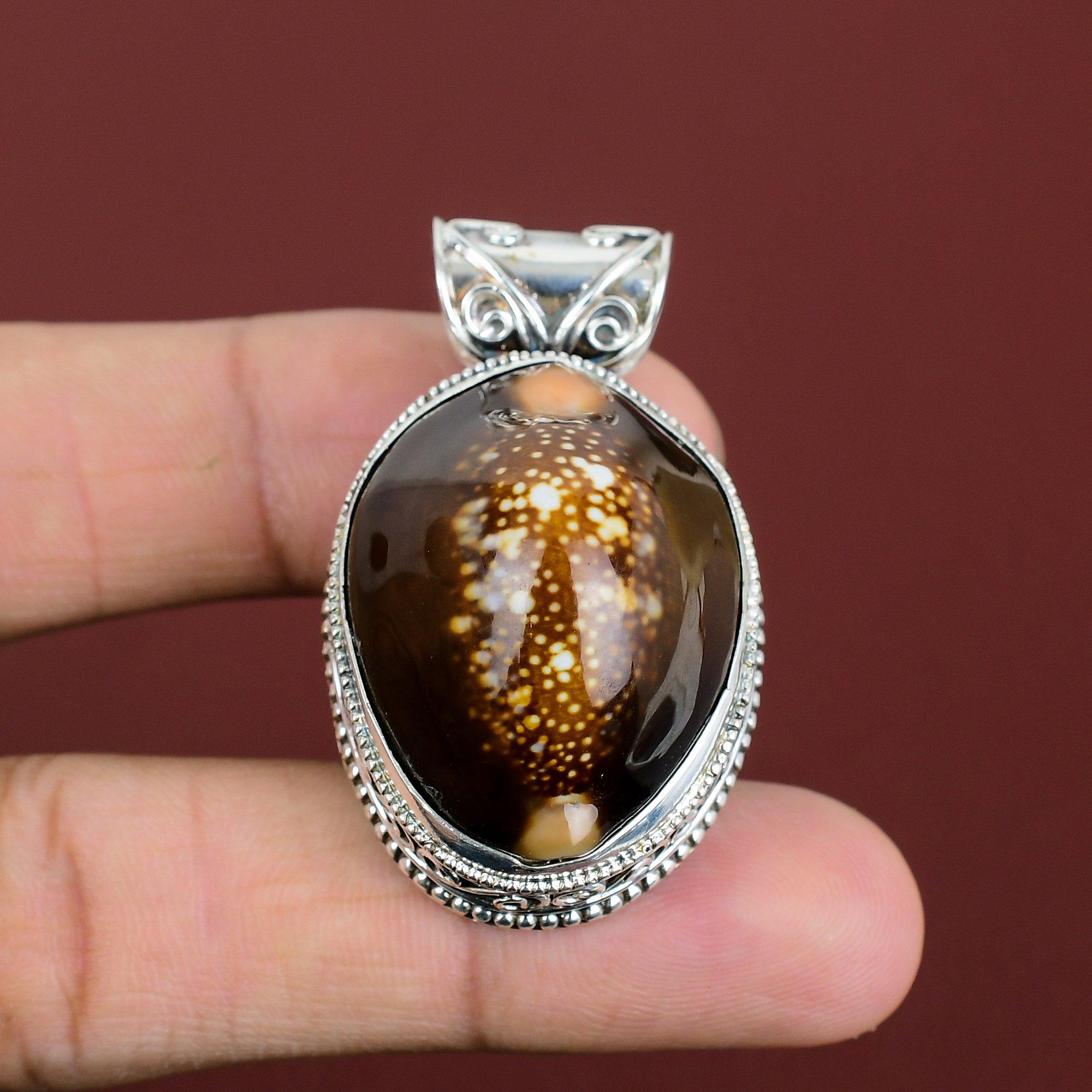 Cowrie Shell Pendant Vintage Gemstone Pendant 925 Sterling Silver Pendant Handmade Pendant Cowrie Shell Jewelry Gifts For Wife Women Pendant