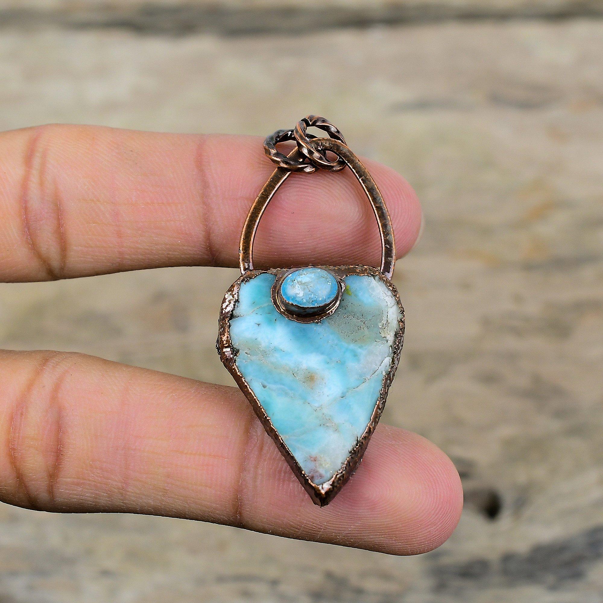 Larimar Pendant Electroformed Copper Pendant Electroformed Jewelry Gemstone Pendant Handmade Pendants Copper Jewelry Special Occasion Gifts