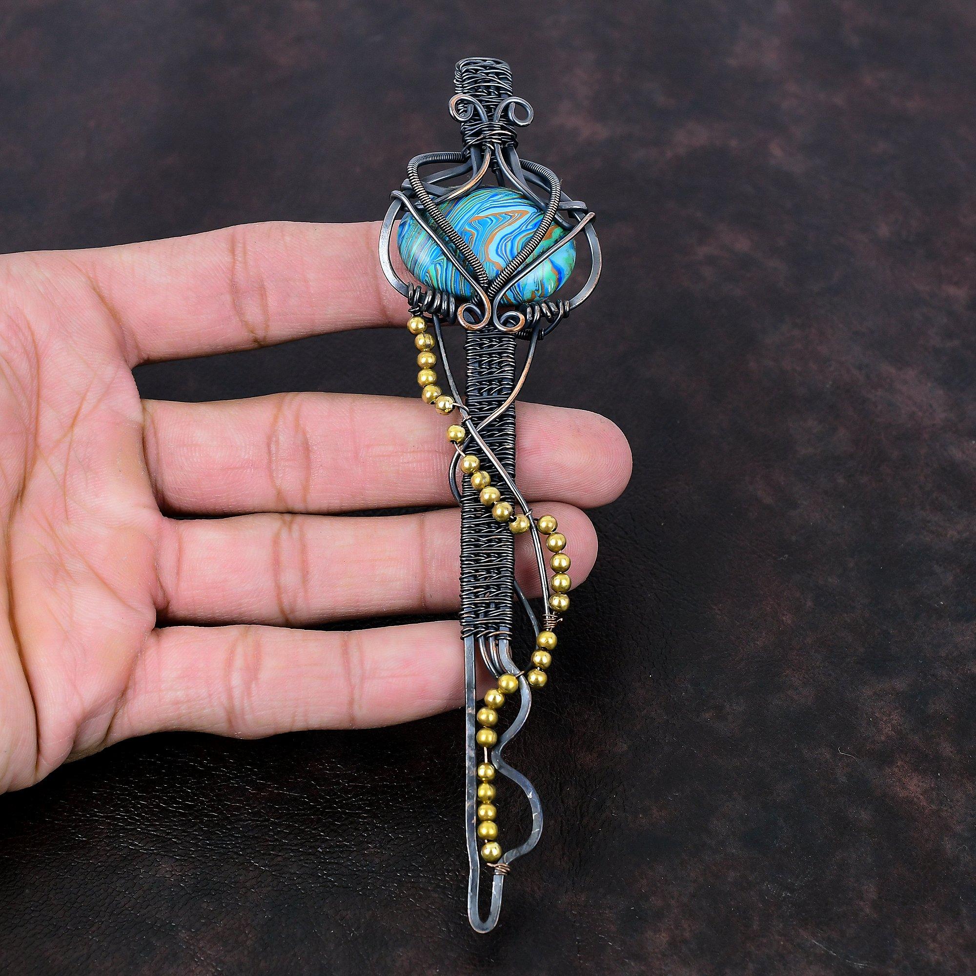 Rainbow Calsilica Pendant Copper Wire Wrapped Pendant Rainbow Calsilica Gemstone Jewelry Handmade Key Pendant Copper Wire Jewelry For Gifts