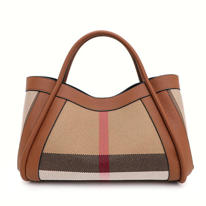 Aidrani  New Retro Checkered Women's Handbag, Large Capacity Luxury Bag, Canvas Genuine Leather Bag