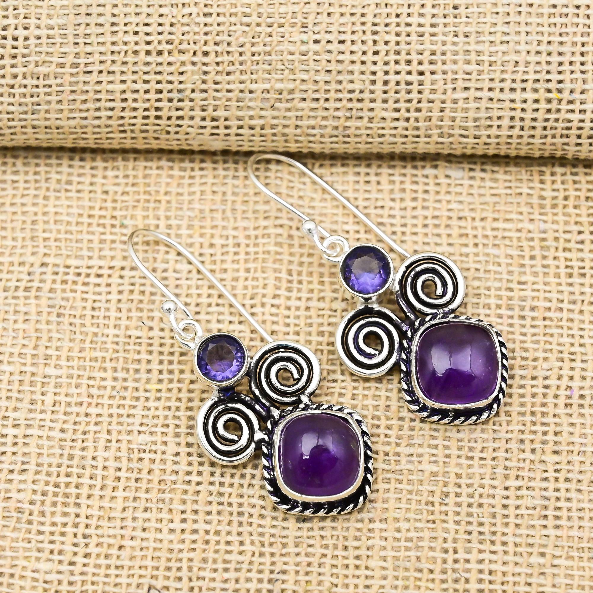 Amethyst Earrings Gemstone Jewelry, 925 Solid Sterling Silver Earrings, Gift For Women Handmade Earrings