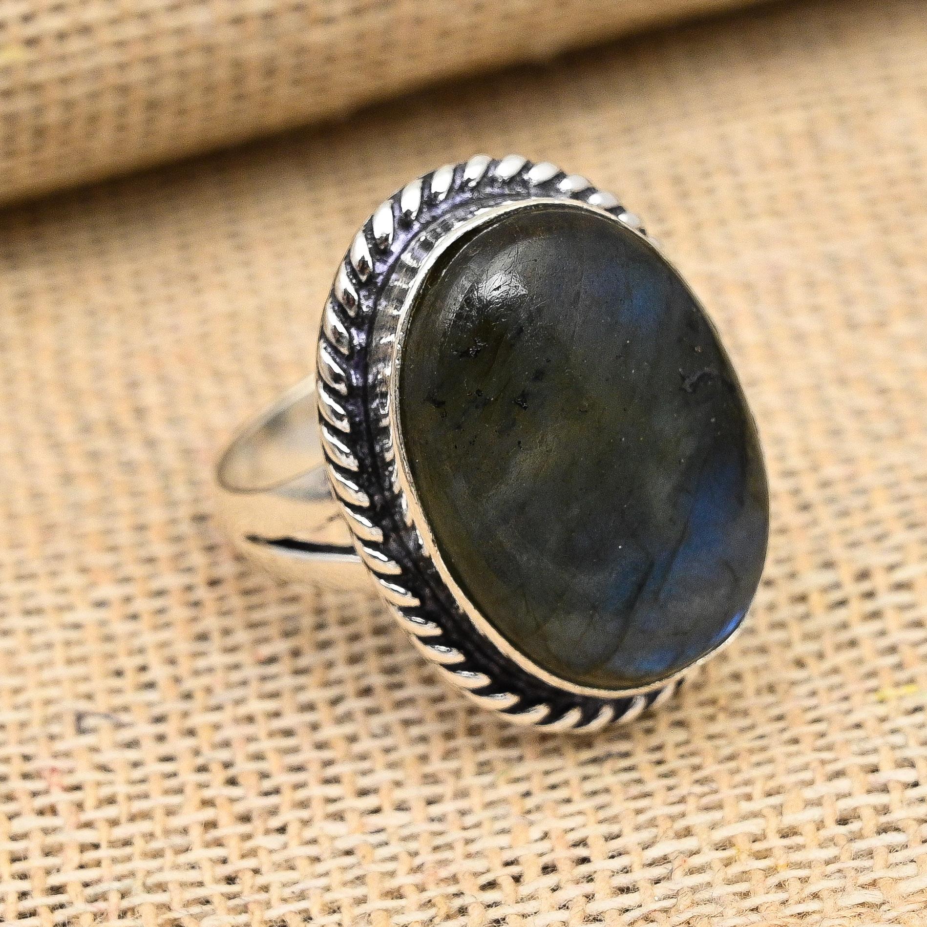 Beautiful Labradorite Gemstone Handmade 925 Sterling Silver Ring Jewelry