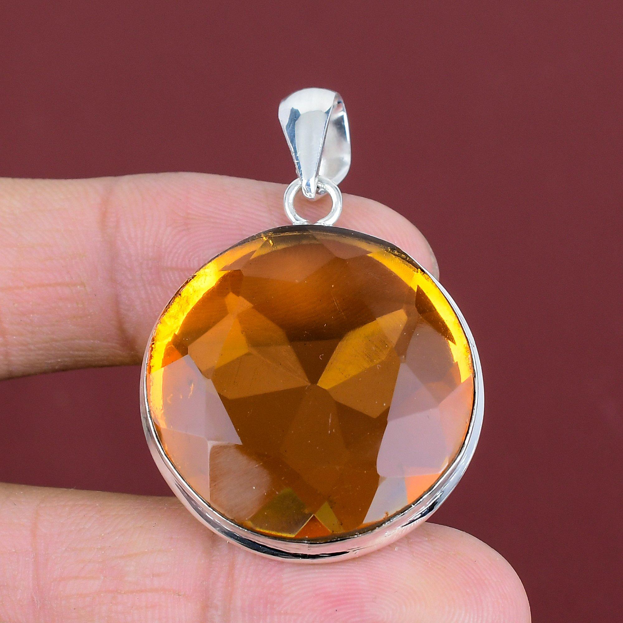 Faceted citrine pendant genuine gemstone pendant 925 sterling silver pendant citrine jewelry handmade pendant gifts for women silver jewelry