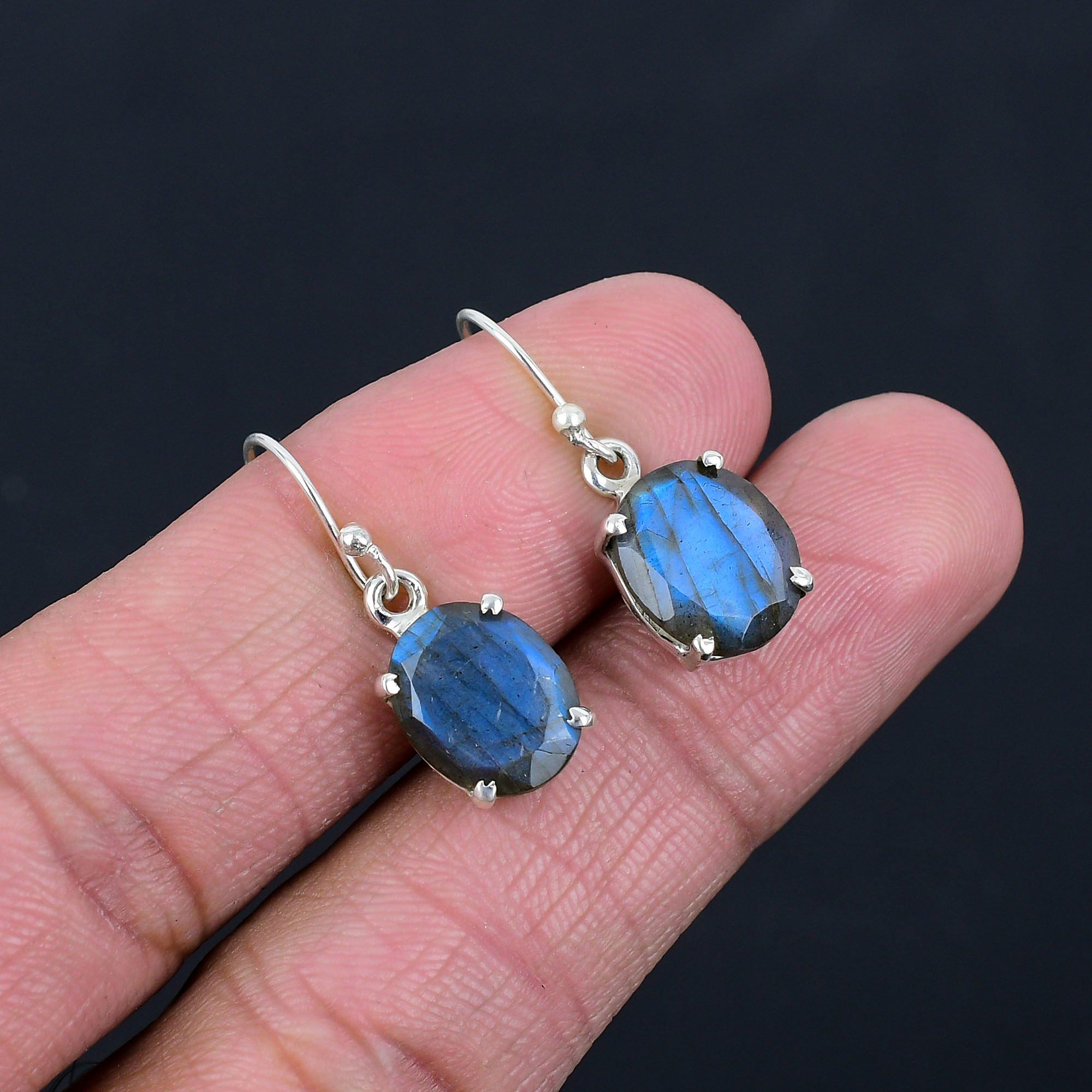 Natural Labradorite  Gemstone Earrings Solid 925 Sterling Silver Handmade Earrings Jewelry Gift For Women And Girls E-587