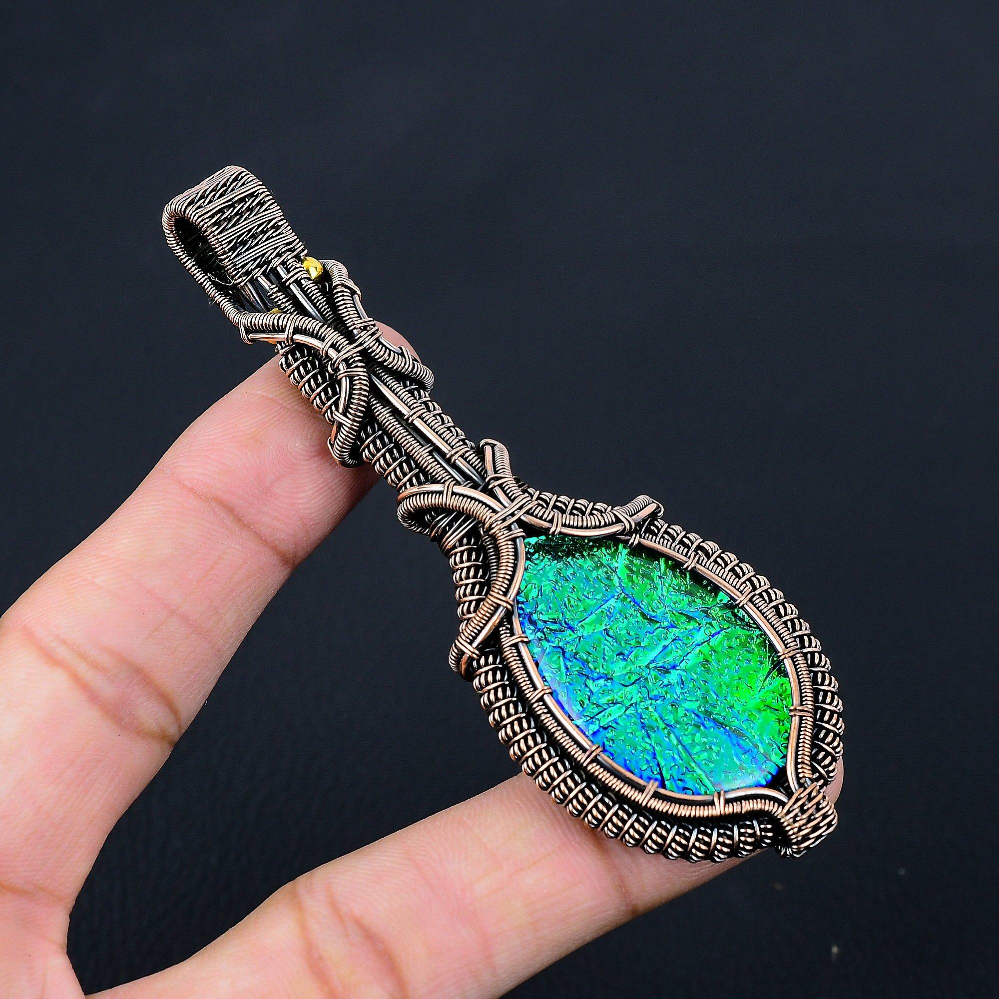 Australischer Triplet-Opal-Edelstein, reiner Kupferdraht, umwickelt, handgefertigter Anhänger-Schmuck für Weihnachtsgeschenk