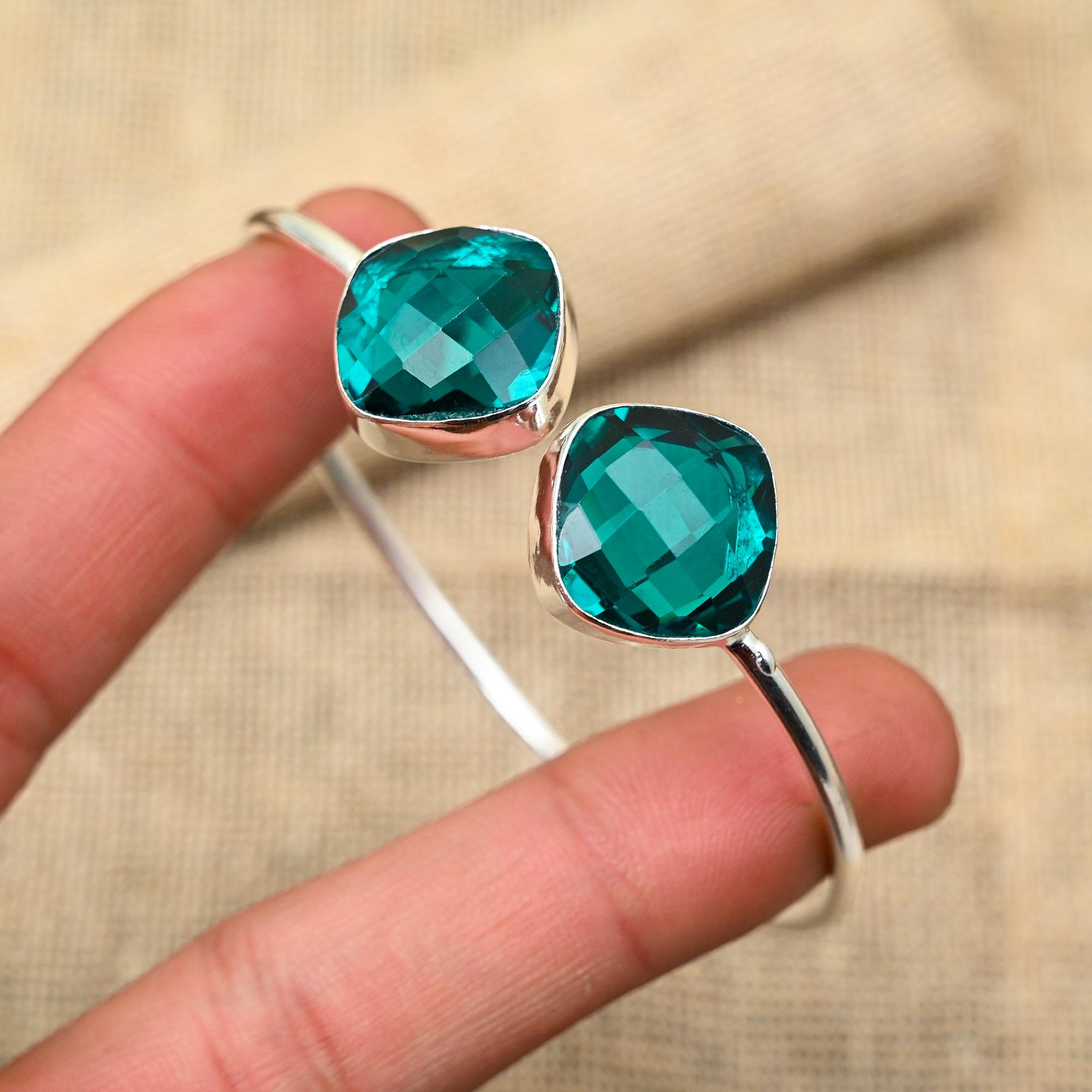 Fantastic Indicolite Gemstone Handmade 925 Solid Sterling Silver Adjustable Cuff Jewelry For Her