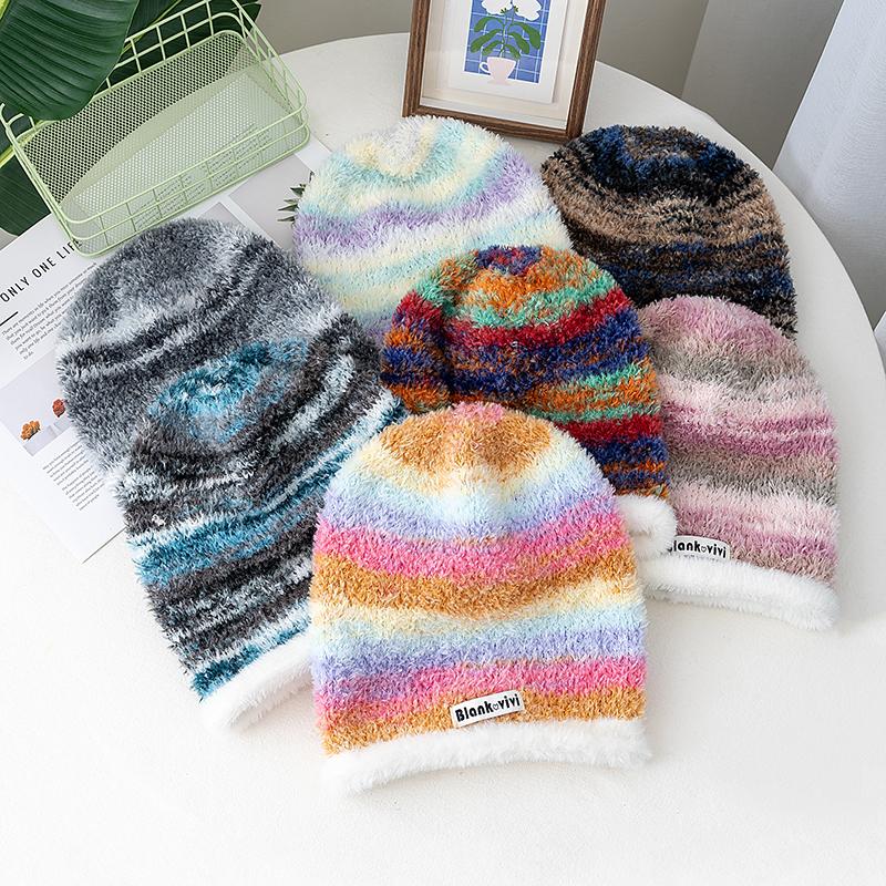 New Loose Dandy Hat Lazy Style Gradient Beanie Hat Fashion Winter Hats For Women Streetwear Multicolour Warm Hats For Girl