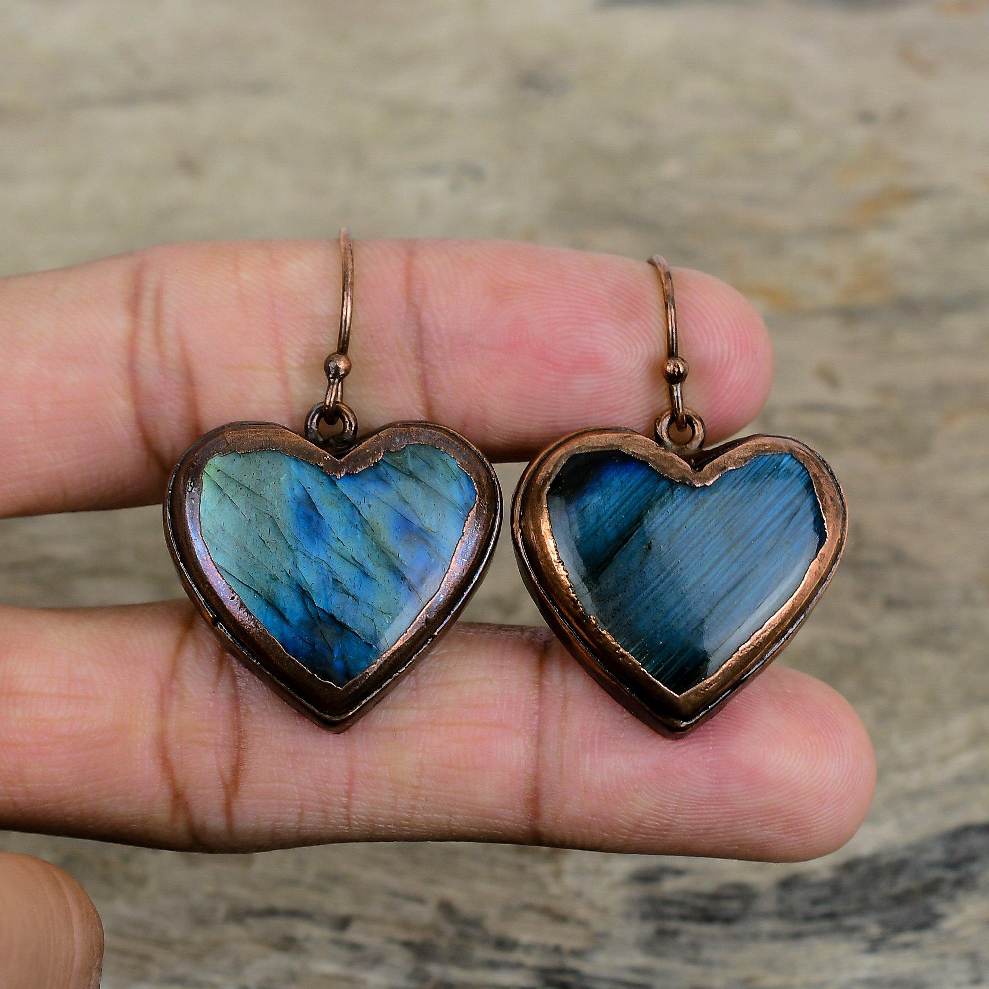 Labradorite Gemstone Earring Electroformed Copper Earrings Handmade Elegant Jewelry Drop Earrings Designer Copper Jewelry Gifts For Friend