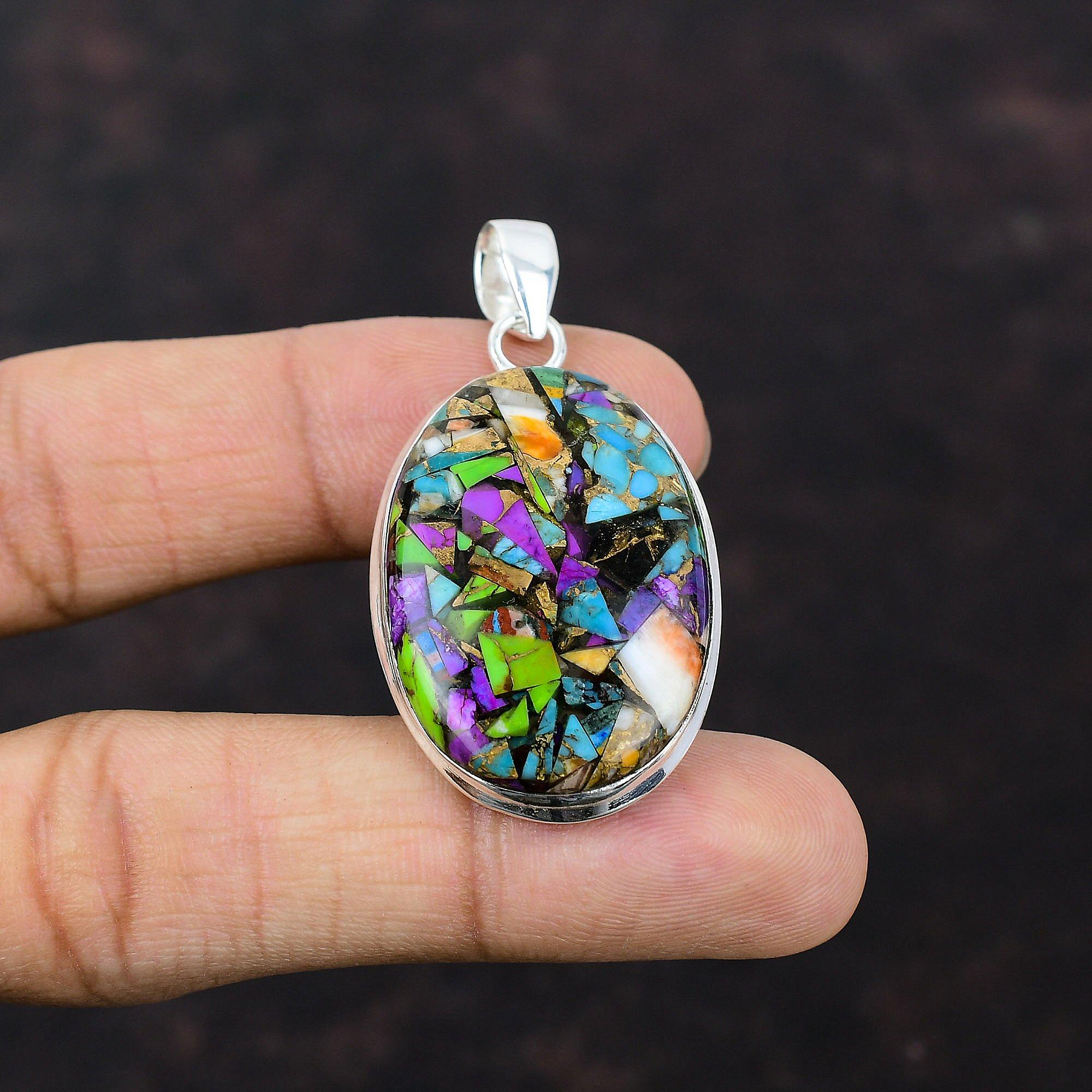 Fiesta Kingman Turquoise Pendant Gemstone Jewelry Multi Copper Turquoise Pendant 925 Sterling Silver Pendant Handmade Jewelry Gift For Women