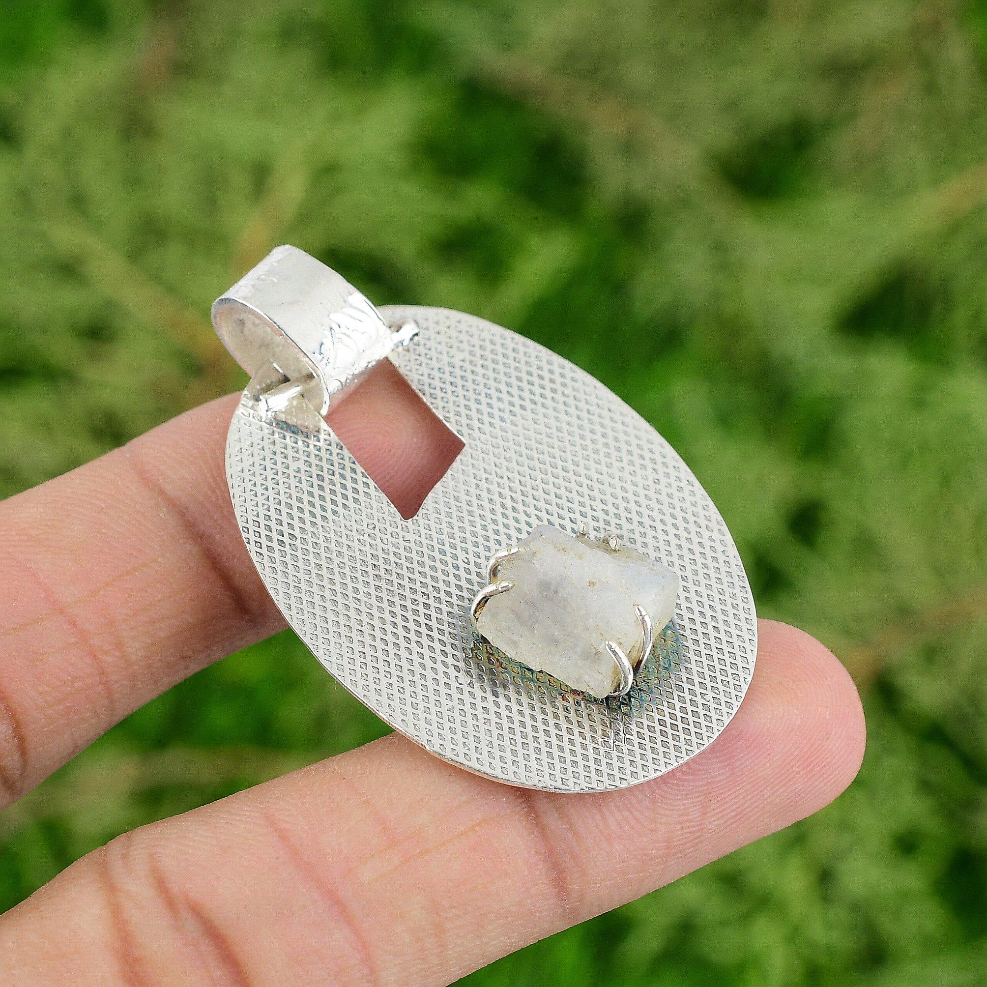 Octagon Natural Rainbow Moonstone 925 Sterling Silver Wife Bezel Wedding Pendant