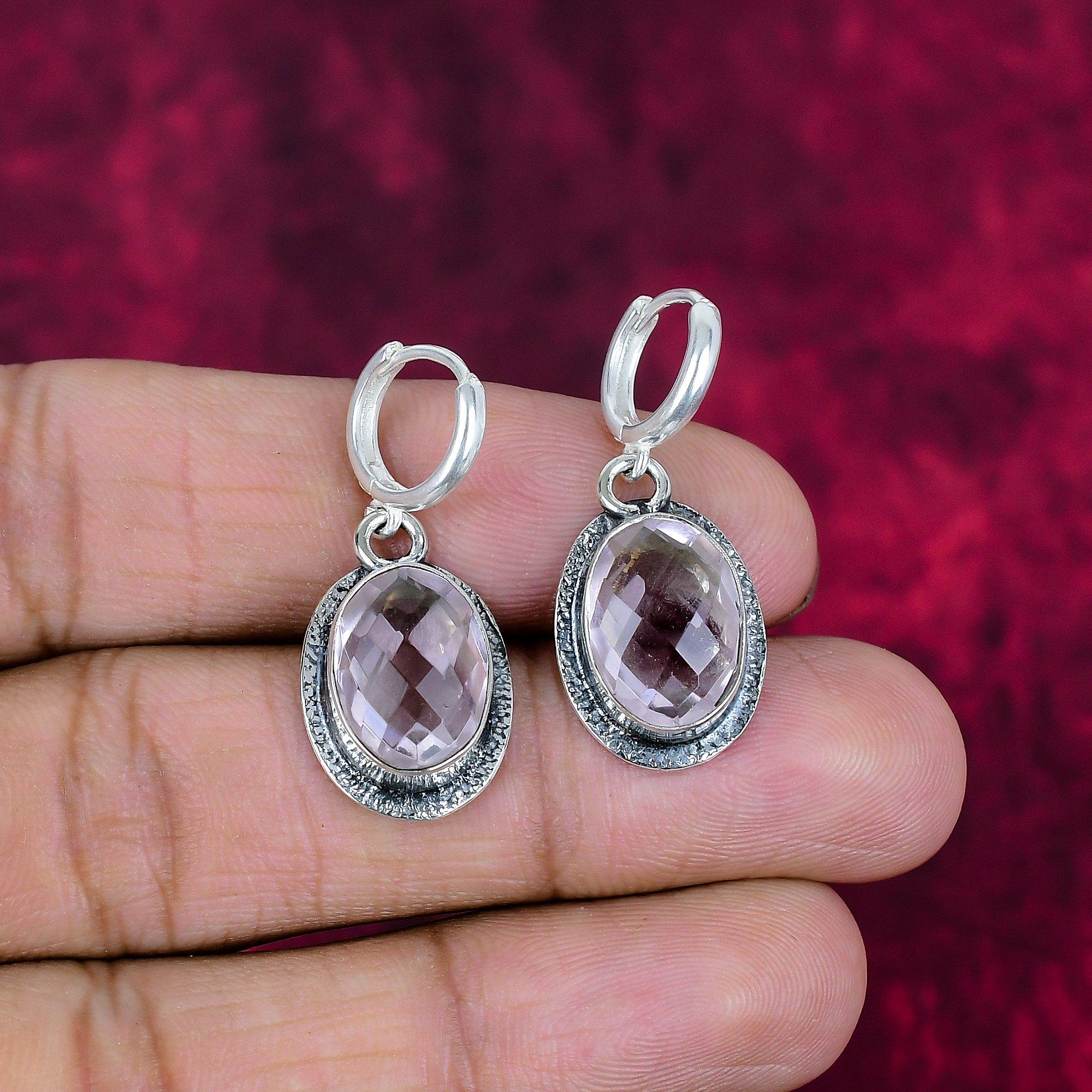 White Topaz 925 Solid Sterling Silver Earrings, Handmade Gemstone Jewelry Earrings For Memorial Day
