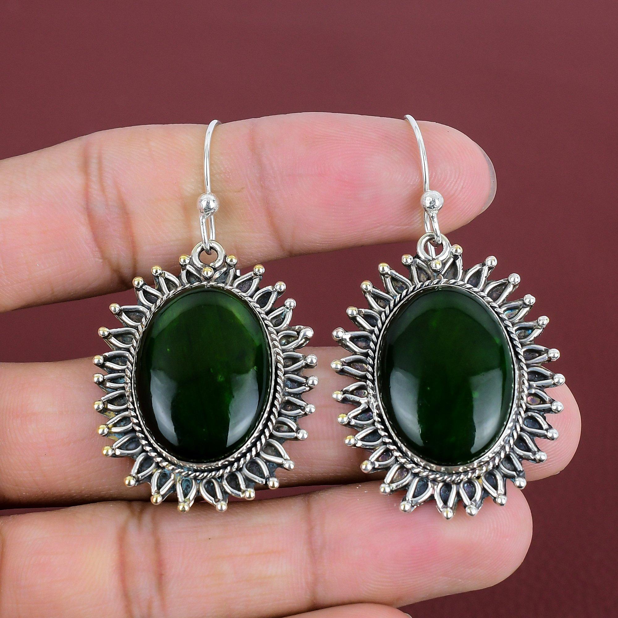 Grüner Feuer Labradorit Ohrring Original Edelstein Ohrring 925 Sterling Silber Ohrring Handarbeit Eleganter Schmuck Hochzeitsgeschenke Designer Ohrring