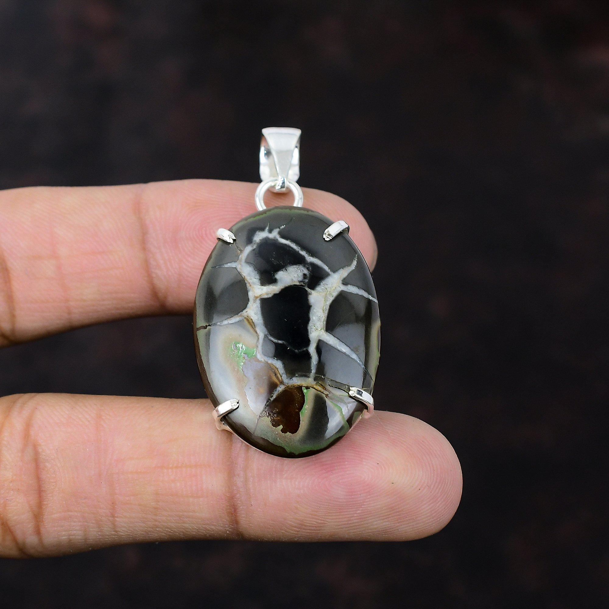 Marokkanischer Schlammriss Fossil Anhänger Original Edelstein Schmuck 925 Sterling Silber Anhänger Handarbeit Anhänger Geschenk für Frau Heilstein Schmuck