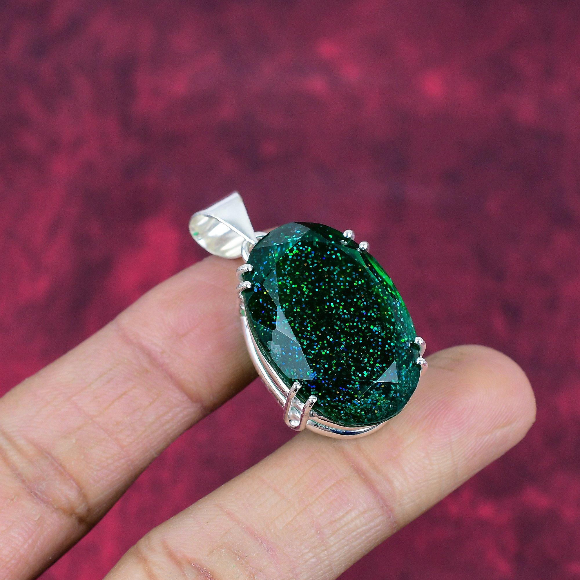 Grön Australisk Opalhänge, 925 Massivt Sterling Silver Ädelstenssmycken, Handgjort Hänge, För Tacksägelse