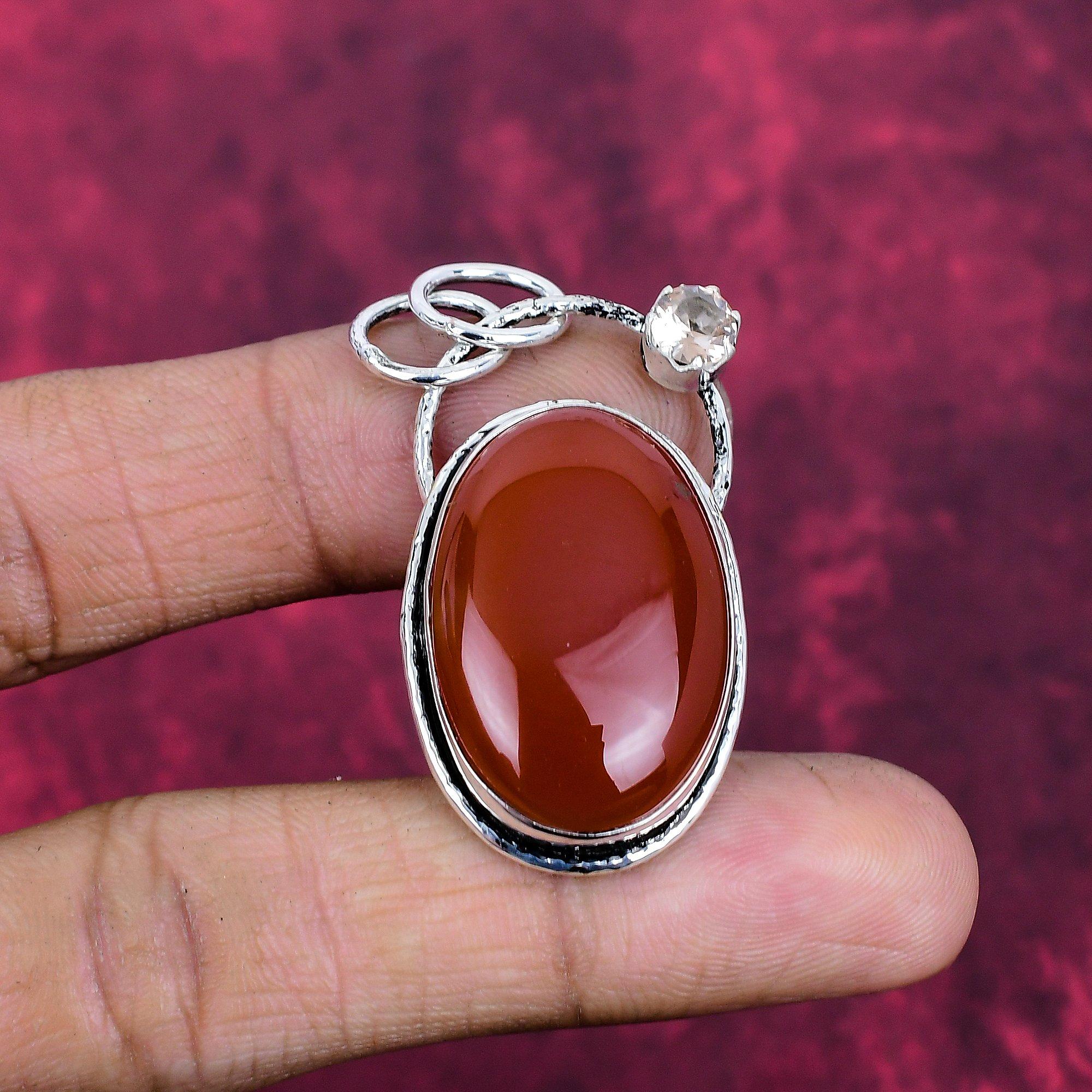 Carnelian & Morganite 925 Solid Sterling Silver Pendant, Handmade Gemstone Pendant, Gifts For Friend  Bohemian Pendant For Love