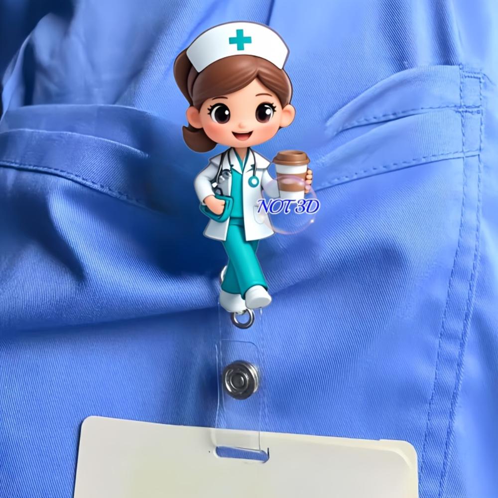 Cute Nurse with Coffee Retractable Badge Scroll Holder  Medical ID Card Holder for Nurses, Doctors and Medical Students with  Identity Accessories