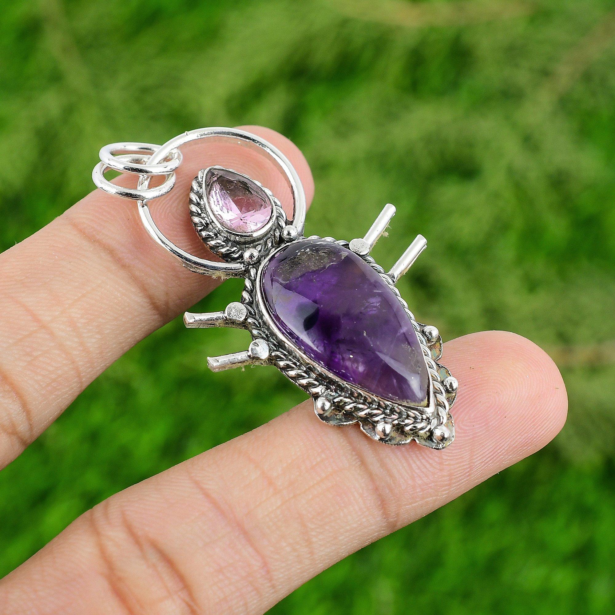 Natural Star Amethyst Pink Topaz New Sister Pendant Jewelry 925 Sterling Silver