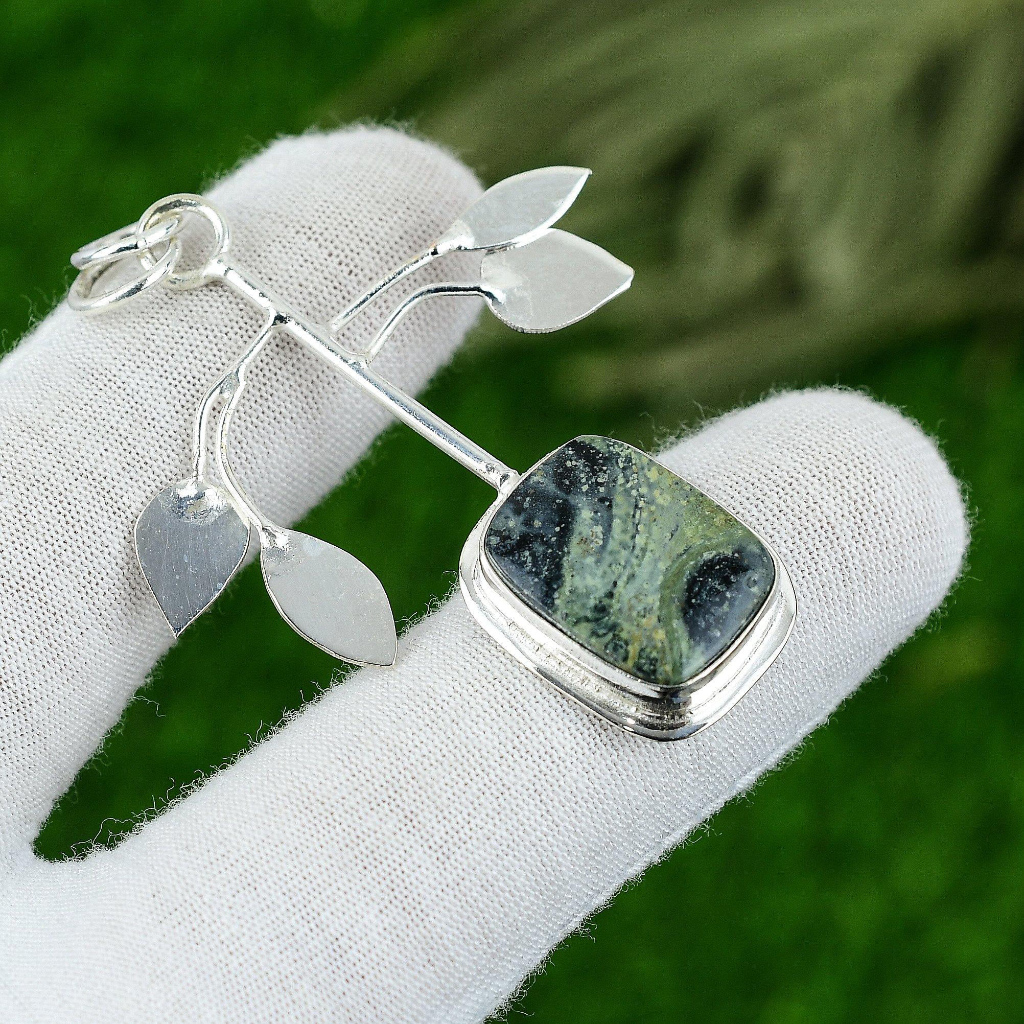 Geschenk für Frauen Anhänger 925 Sterlingsilber Natürlicher Kambaba Jaspis Edelstein