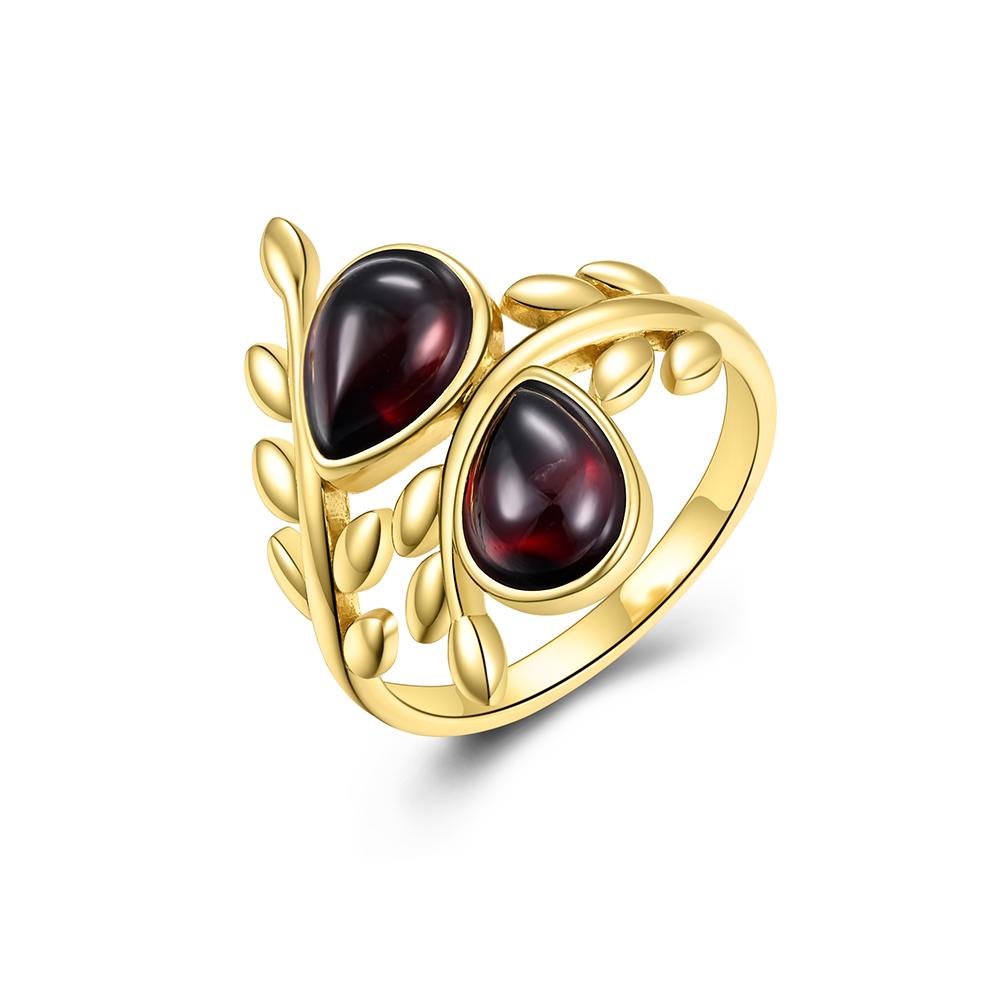 New Natural Garnet Gemstone Fancy Leaves Style Adorable Silver Ring for Women Engagement & Special Occasion Luxury Jewelry Gift