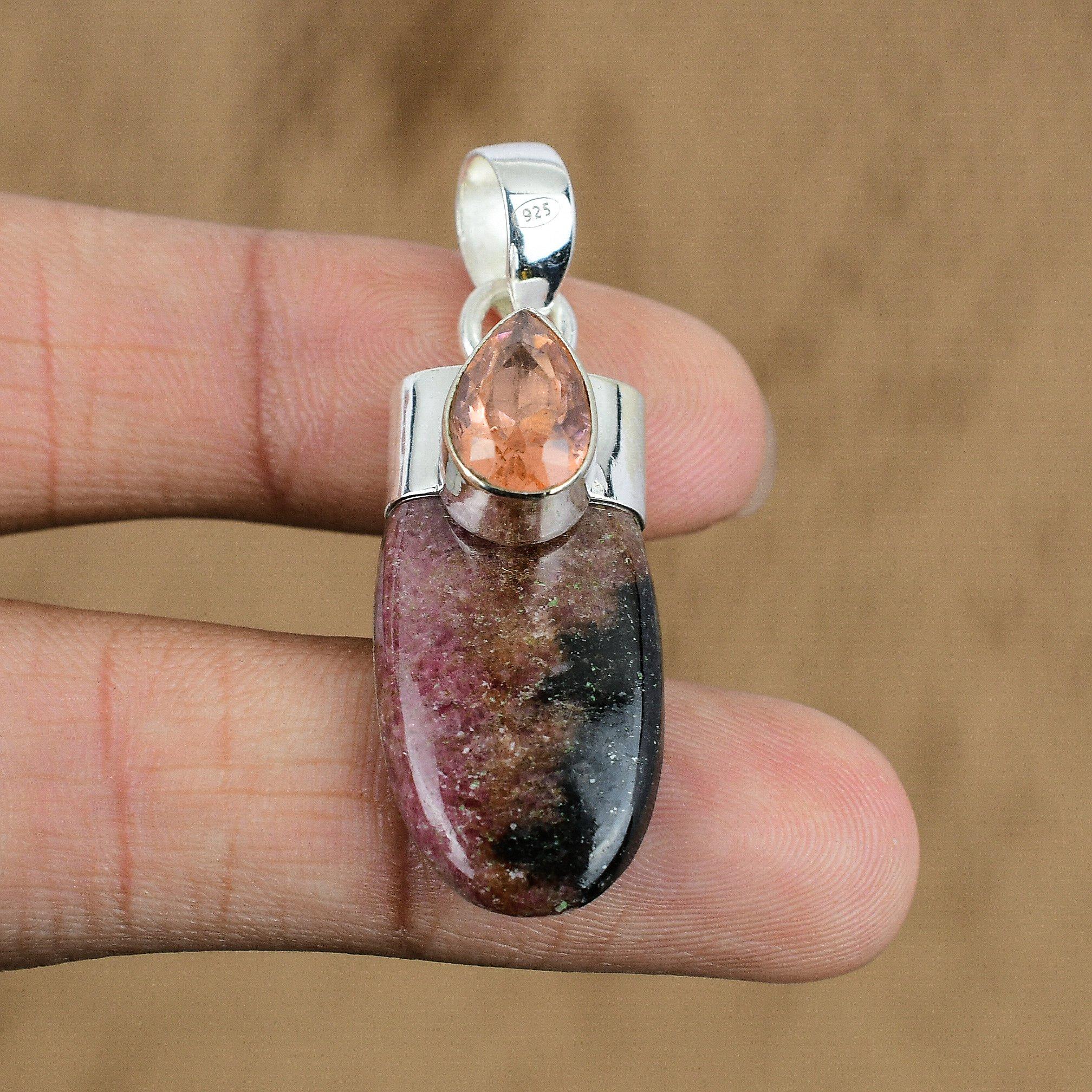 Regalo de Aniversario Para Ella Colgante de Piedra Preciosa Rodonita Natural Plata de Ley 925