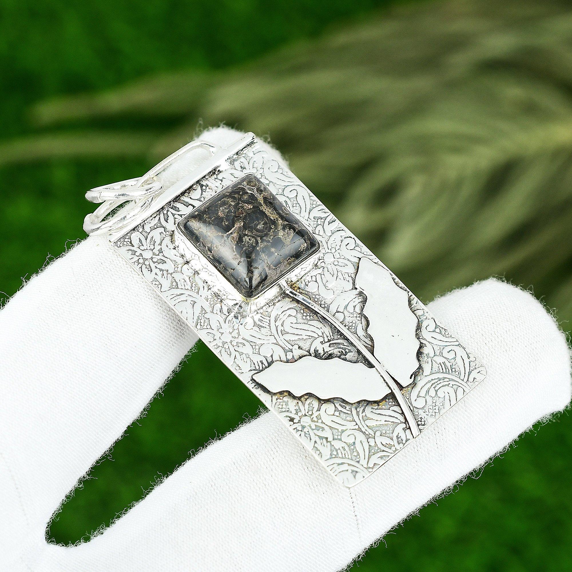 Memorial Day Deal Sterling Silver Radiant Turritella Agate Stone Pendant Jewelry