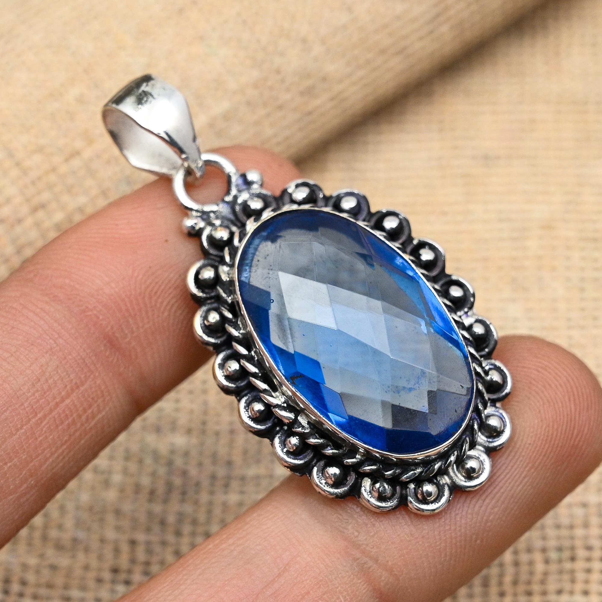 Fantastisk Tanzanit Ädelsten Handgjord 925 Sterling Silver Smycken Vackert Hänge eller Dam