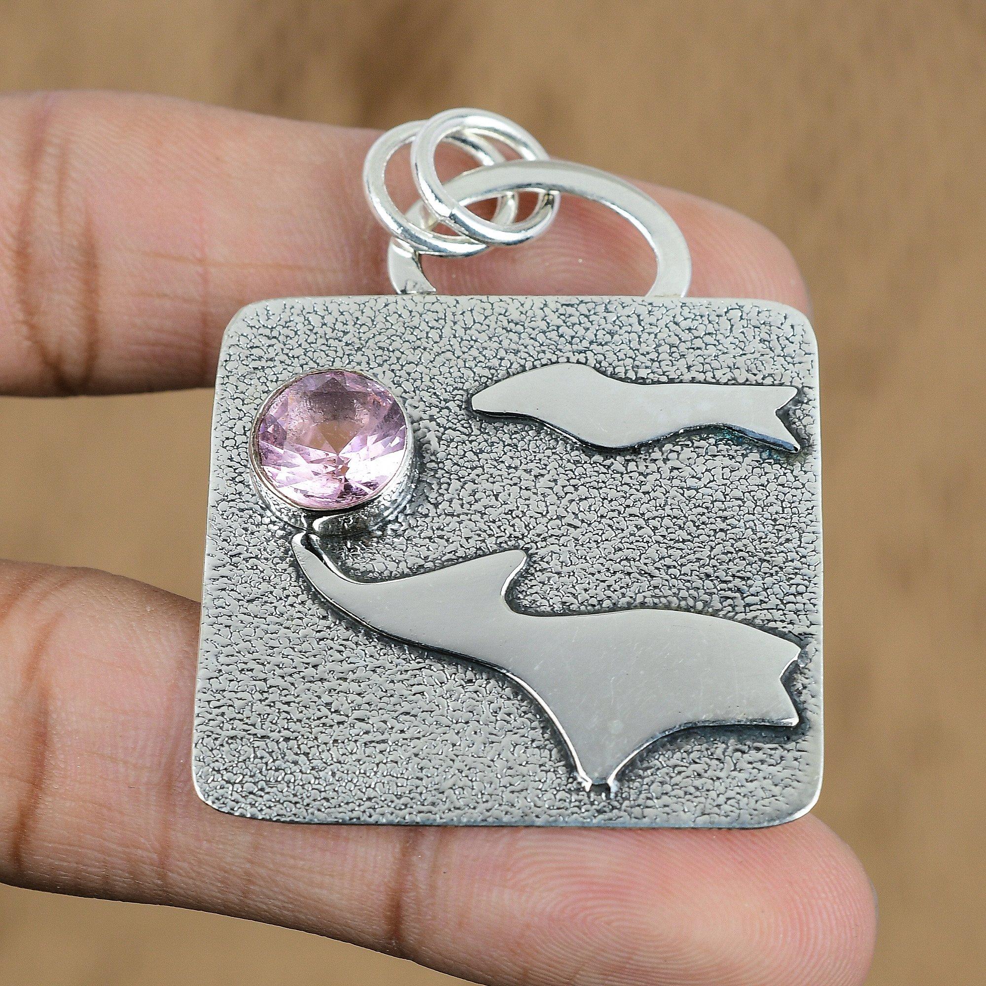 Natural Pink Topaz Gemstone Pendant 925 Sterling Silver Indian Jewelry For Women