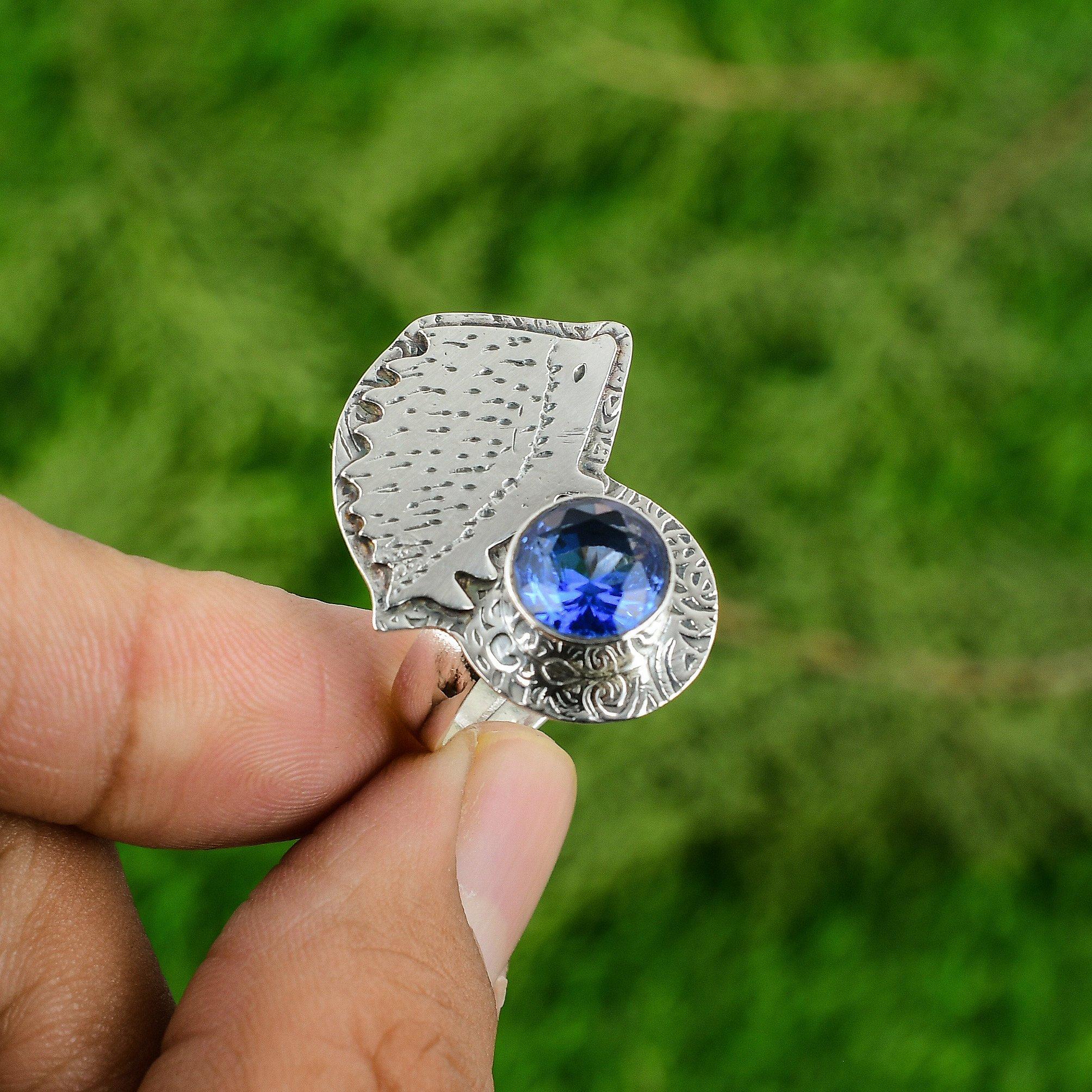 Natural Tanzanite Quartz Solitaire Artisan Anniversary Wife Ring Sterling Silver