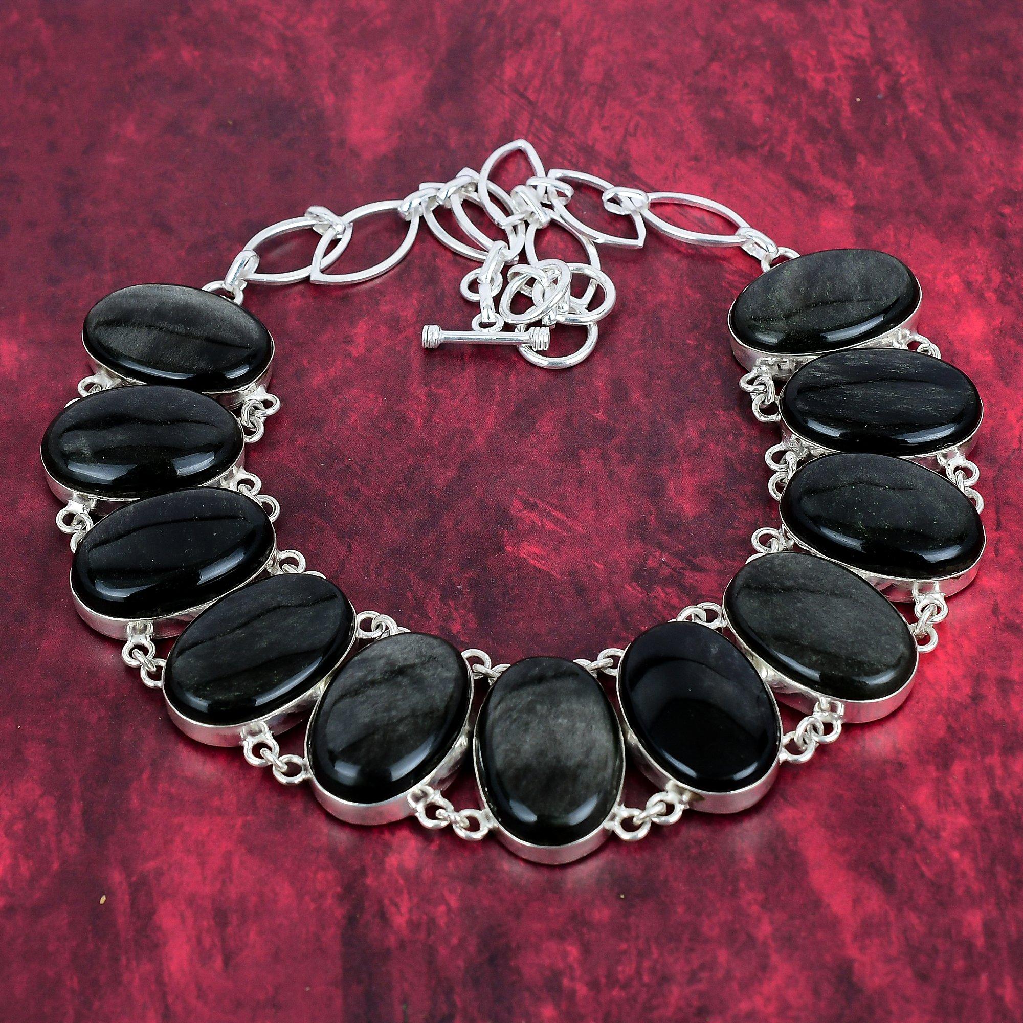 Silver Sheen Obsidian Handmade Gemstone Jewelry, 925 Solid Sterling Silver Necklace Unique Design Jewelry, For Women
