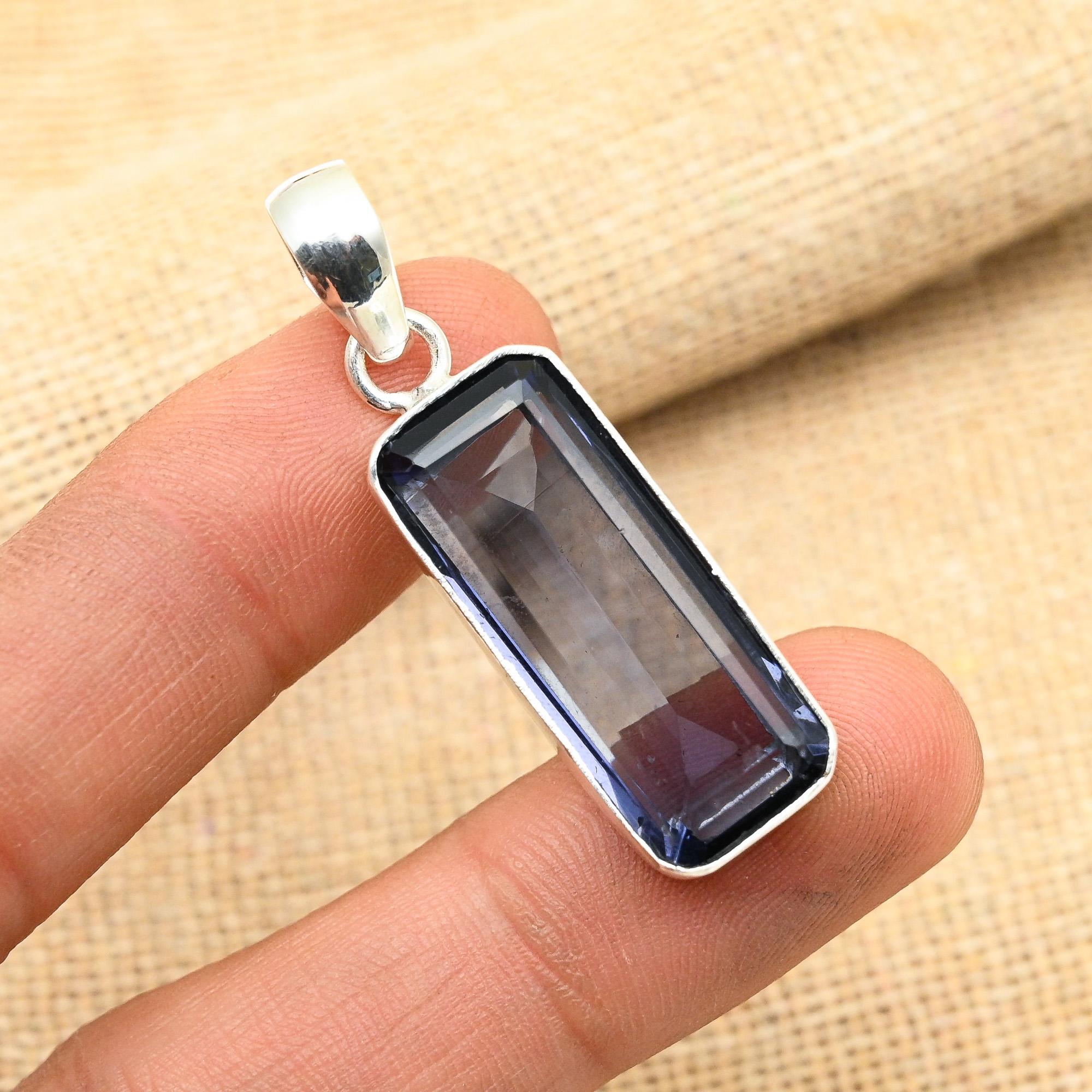 Exquisite Iolite Gemstone Handmade 925 Solid Sterling Silver Jewelry Pendant For Women