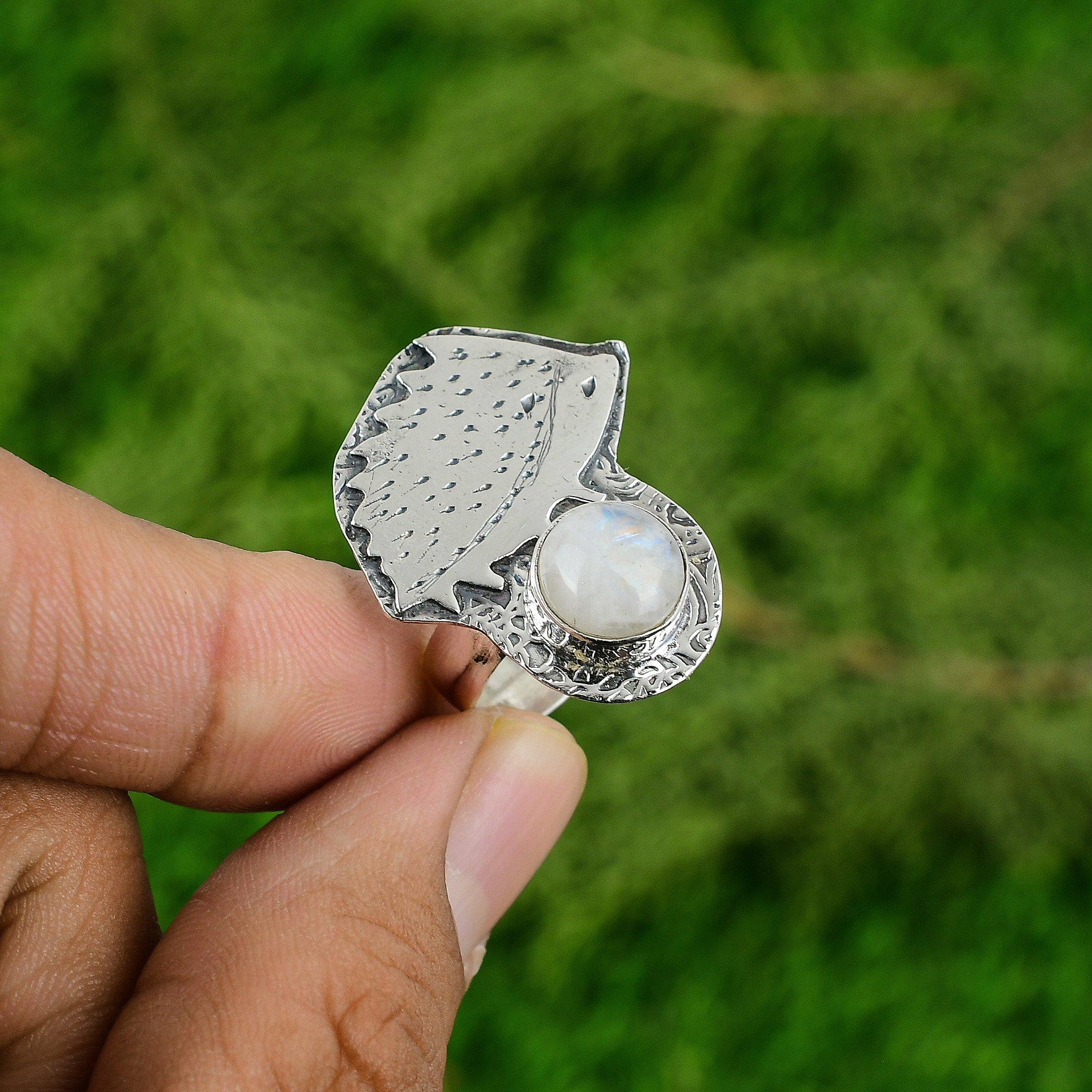 Natural Rainbow Moonstone 925 Silver Promise Ethnic Statement Anniversary Ring