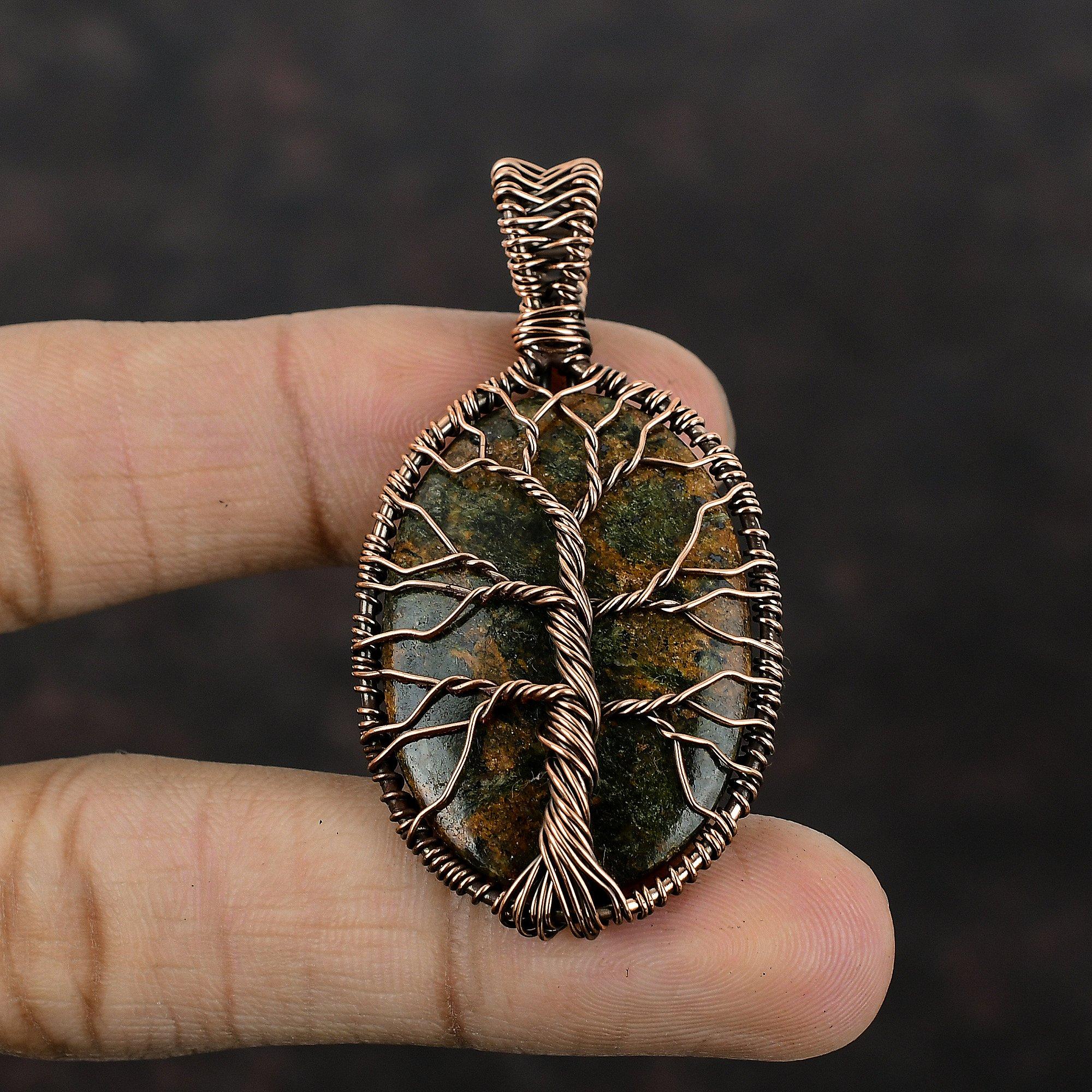 Tree Of Life Tourmalinated Quartz Pendant Copper Wire Wrapped Gemstone Pendant Handmade Pendant Copper Wire Wrapped Jewelry Pendant For Gift
