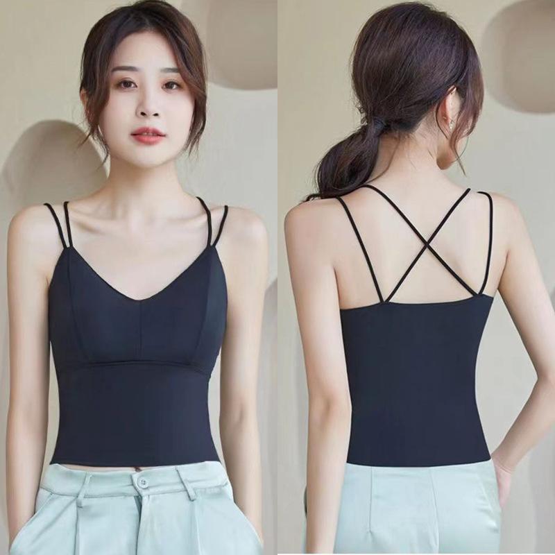 Ice SilkTank Top Chest Pad Halter Crop Tops Women Summer Camisole Backless Camisole Fashion Tube Lady Sleeves Shorty Vest