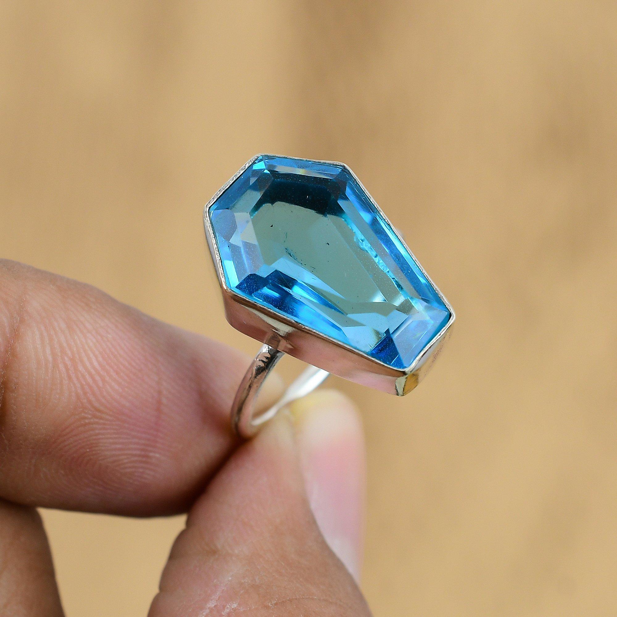 Wedding Gift For Her 925 Silver Natural Swiss Blue Topaz Multi Stone Ring Size 8